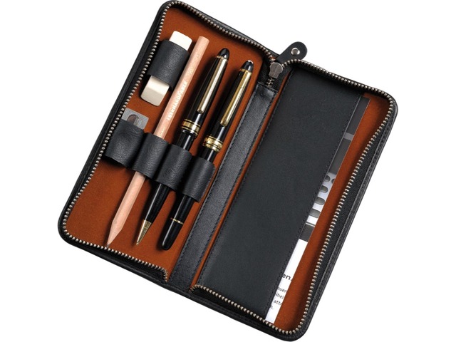 Alassio Pennenetui Zwart Leder met Rits 17.5x8x2.5 cm
