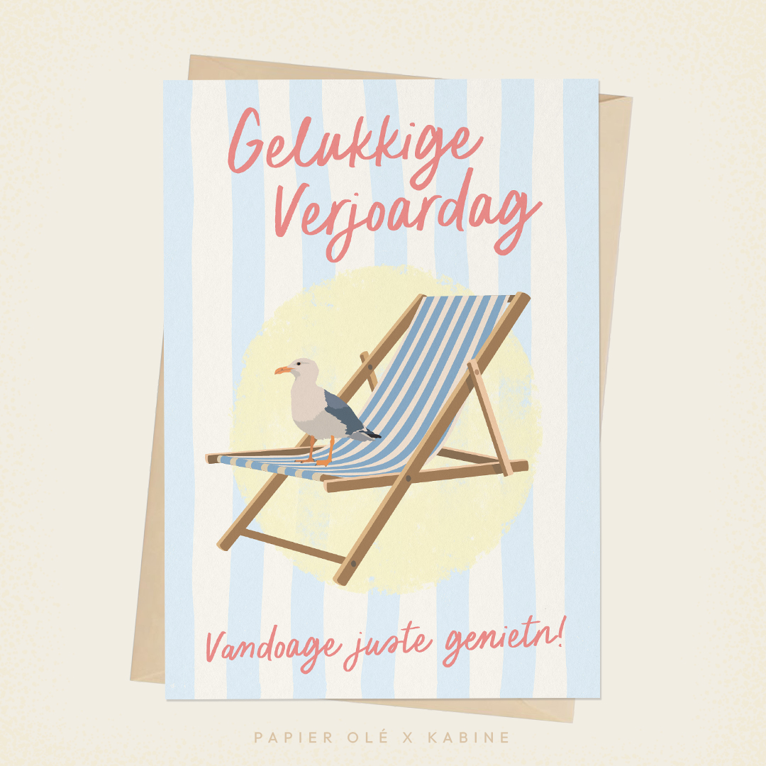 Papier Olé x Kabine Wenskaart Gelukkige Verjoardag - Vandoage Juste Genietn!