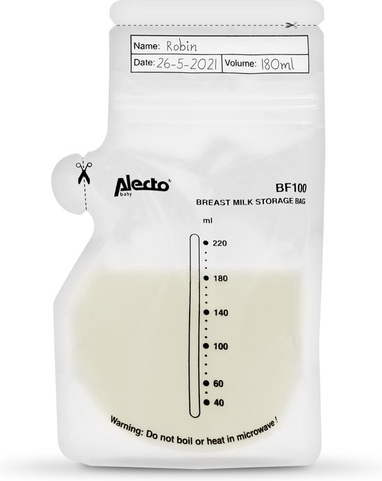 Alecto Bewaarzakjes Moedermelk 220 ml - 100 stuks