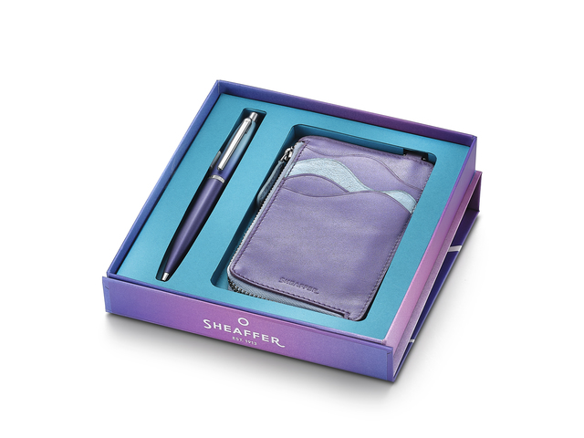 Sheaffer Geschenkset Balpen+Kaarthouder Expressions VFM-9430 Gradient Blue-Chrome