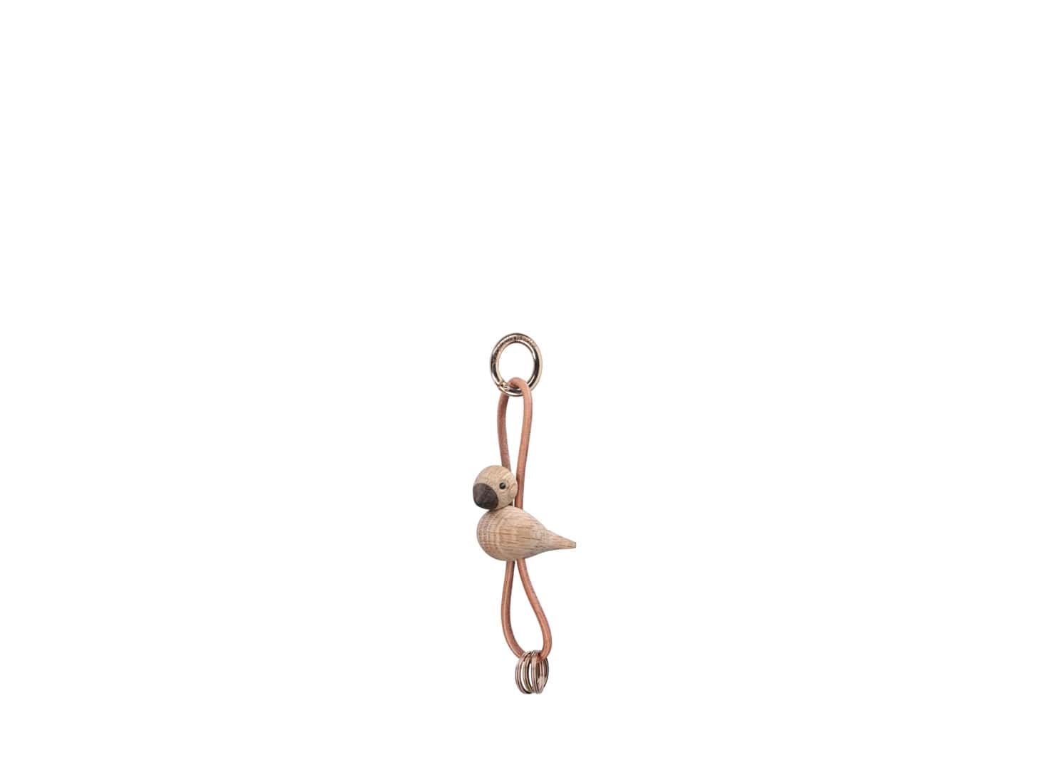 Kay Bojesen Sleutelhanger Vogel - Lederen Koord 12.5cm - Goud/Naturel - Oak