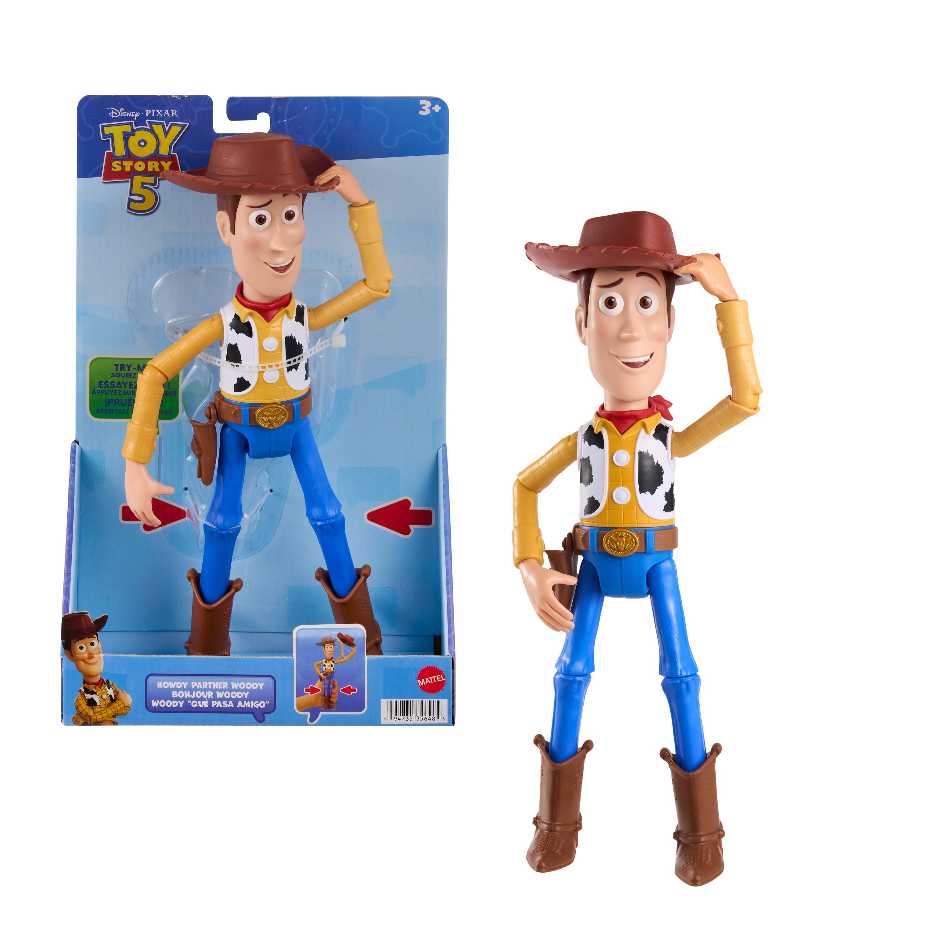 Toy Story 5 - Woody 30 cm,  14 beweegbare gewrichten, neemt hoed af