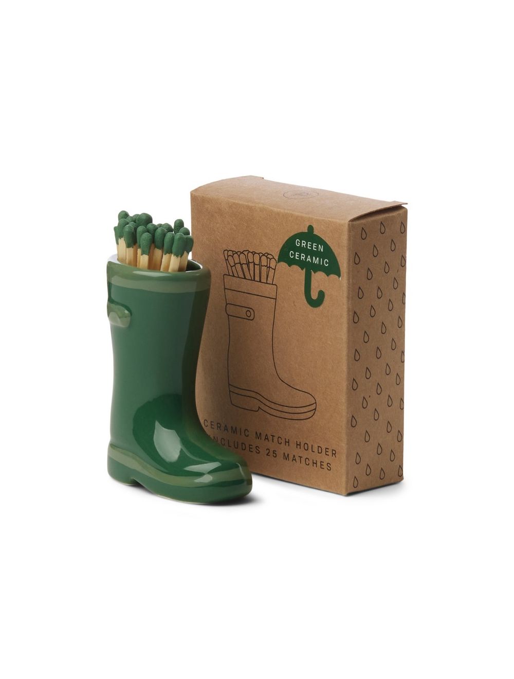 Paddywax Luciferhouder Wellington Laars Groen met 25 Lucifers - Keramiek - 7x3.5x8.4 cm