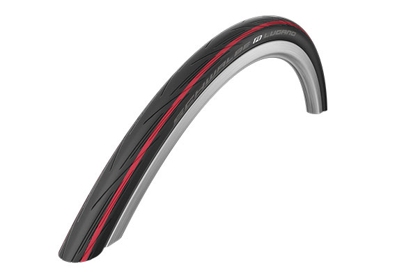 Schwalbe Lugano buitenband 700x25C Zwart/Rode draadband voor koersfiets