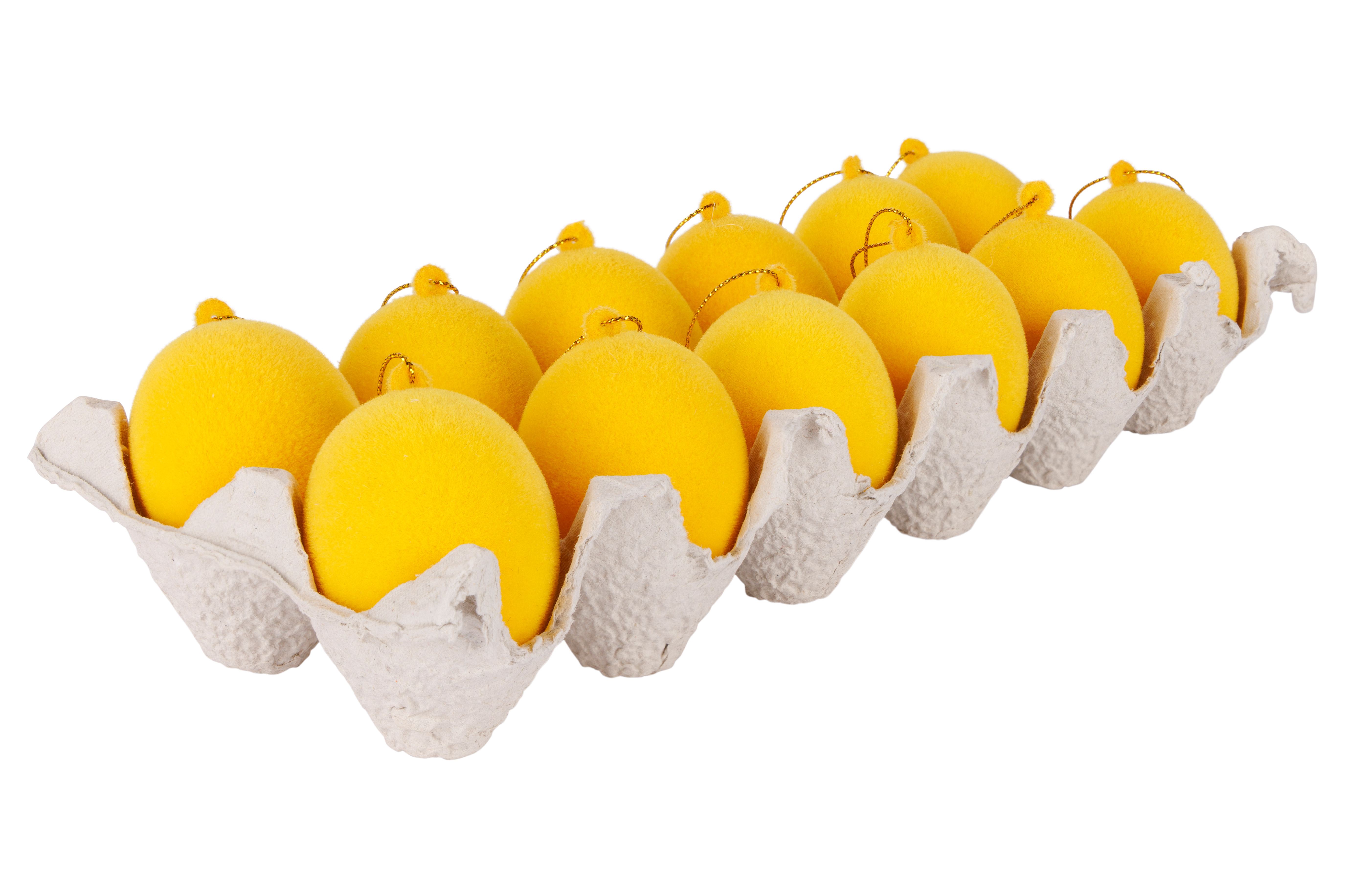 Cosy@Home Paasei Hanger Flocked Geel set 12 stuks 6cm