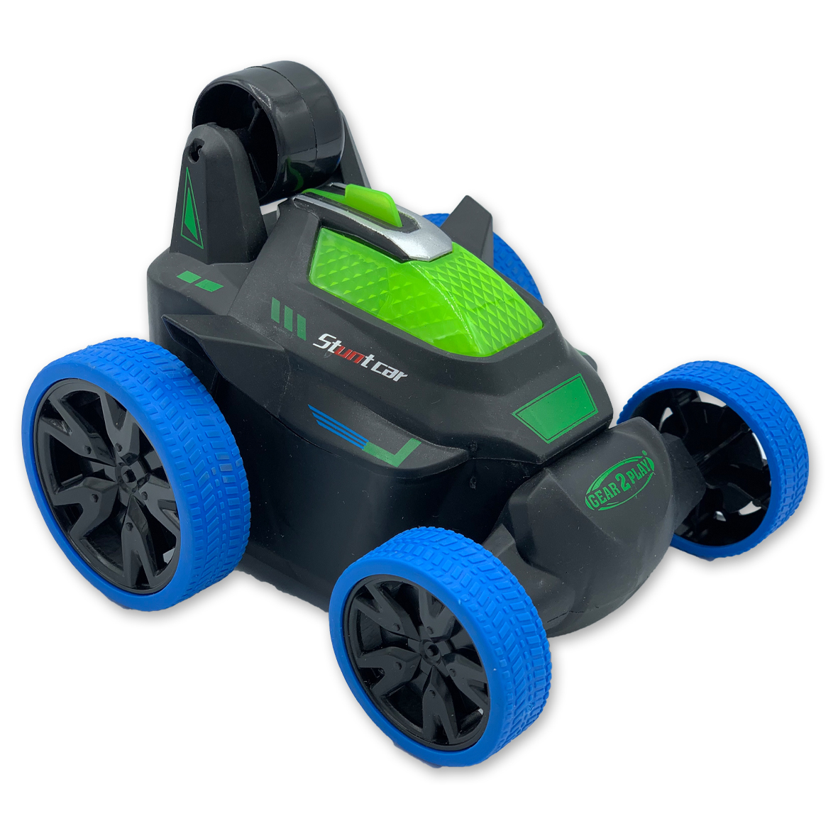 Gear2Play Stunt en Roll RC auto blauw - groen, 360 spin met licht effect