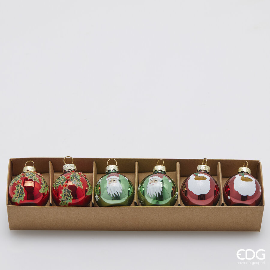 EDG Kerstbal Glas Kerstboom/Kerstman 4cm set 6 stuks