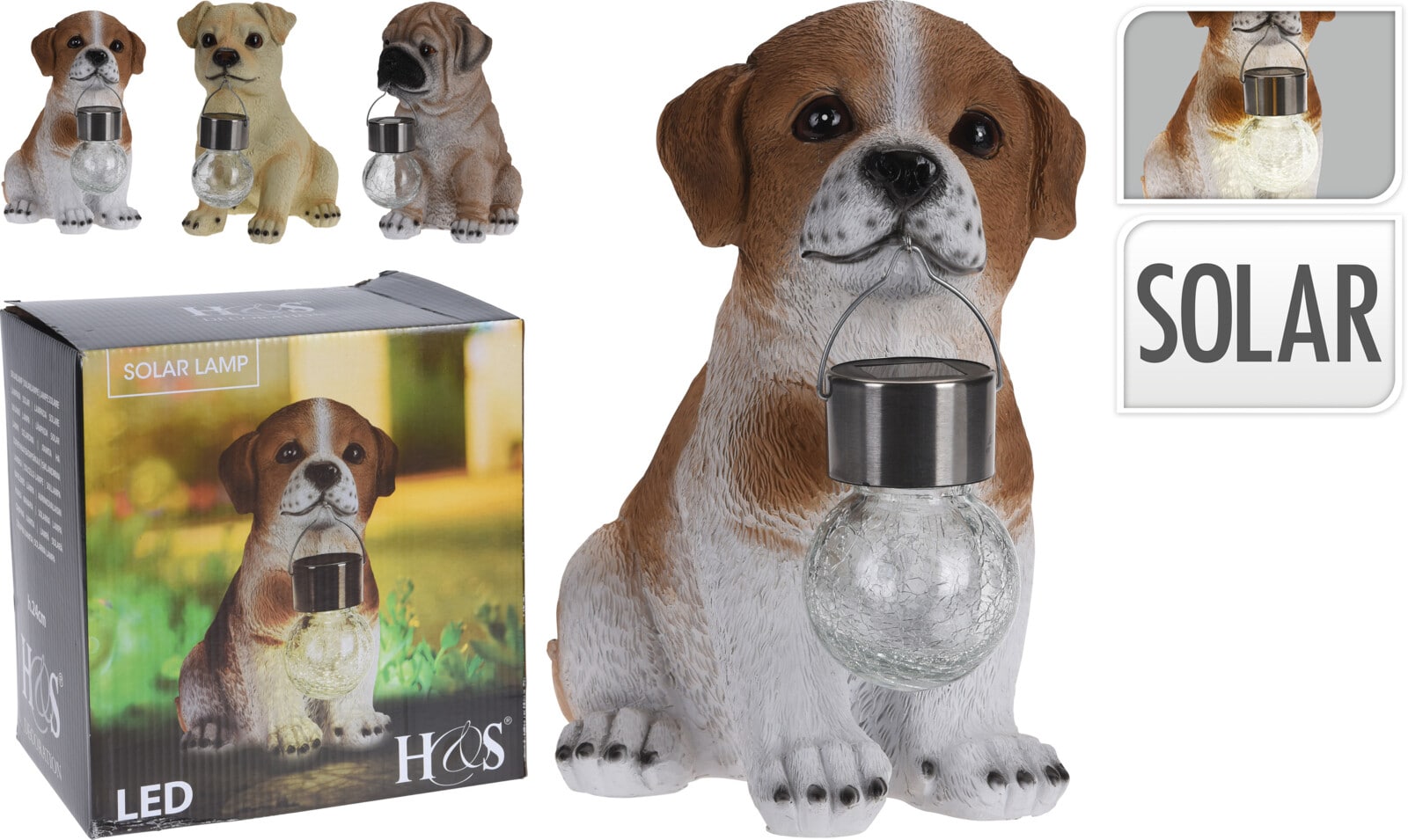 Hond met Solarbal 21.5x21.5x24.5 cm - assorti - prijs per stuk