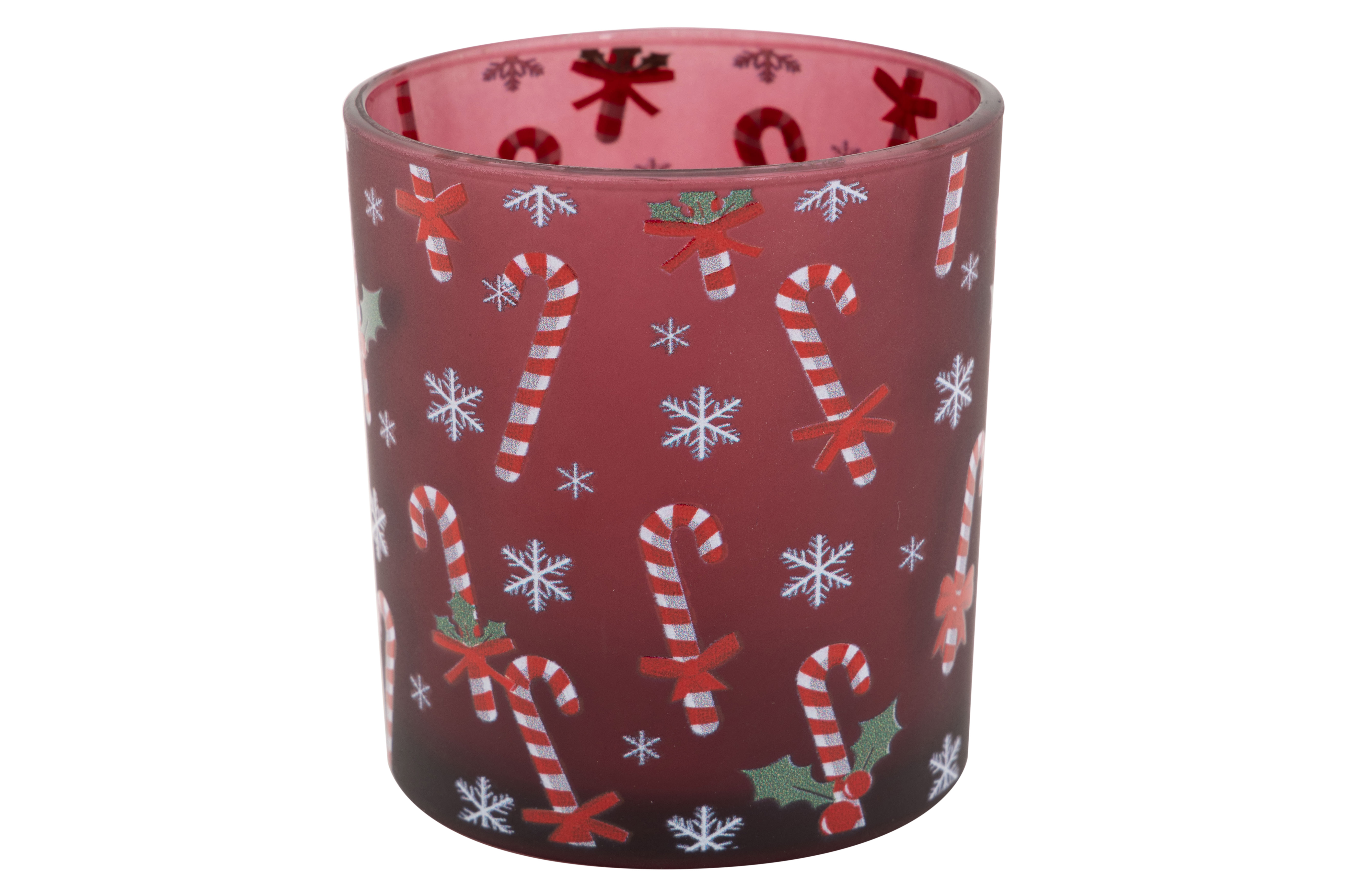 Cosy@Home Theelichthouder Candy Cane 7x8 cm - Glas - Bordeaux