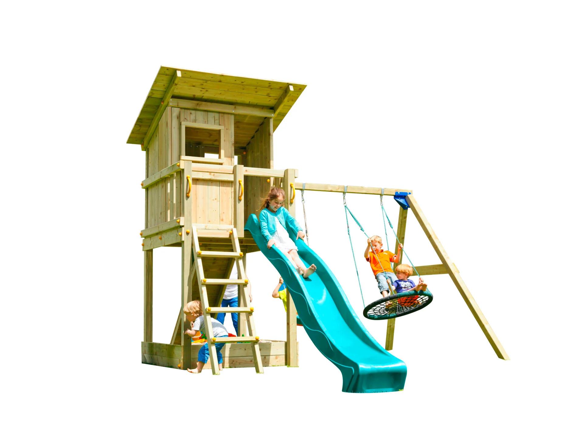 Blue Rabbit Beach Hut Speeltoren met Turquoise Glijbaan