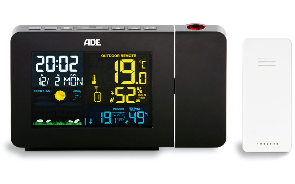 ADE Weerstation Digitaal met Projectie Zwart - Draadloze Sensor