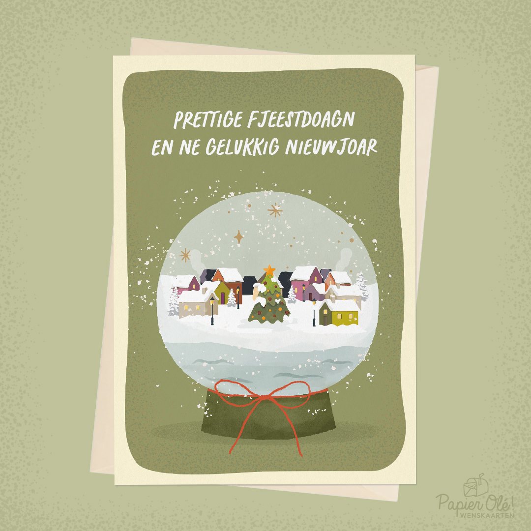 Papier Olé Kerstkaart Prettige Fjeestdoagn en ne Gelukkig Nieuwjoar