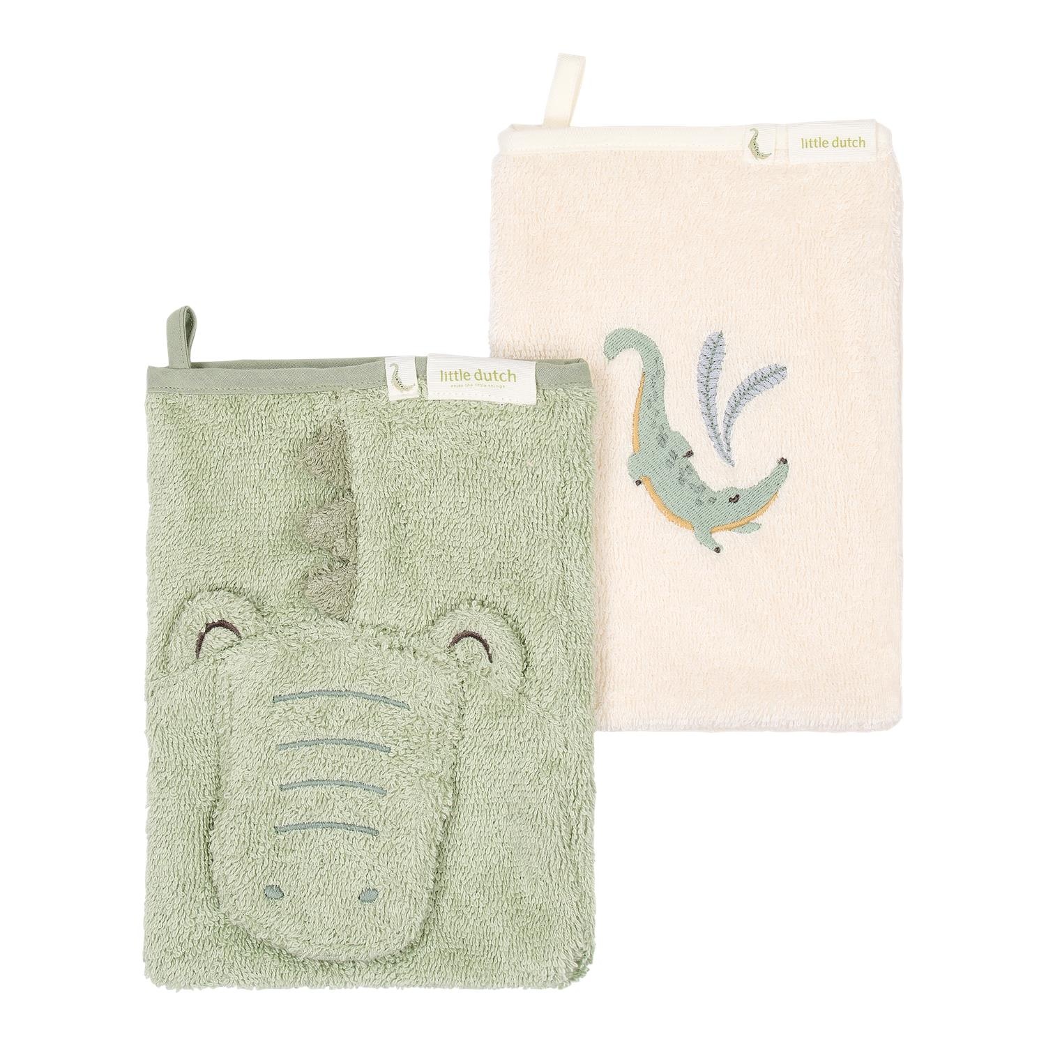 Little Dutch Safari Leo Washandjes Krokodil Groen 21x14 cm