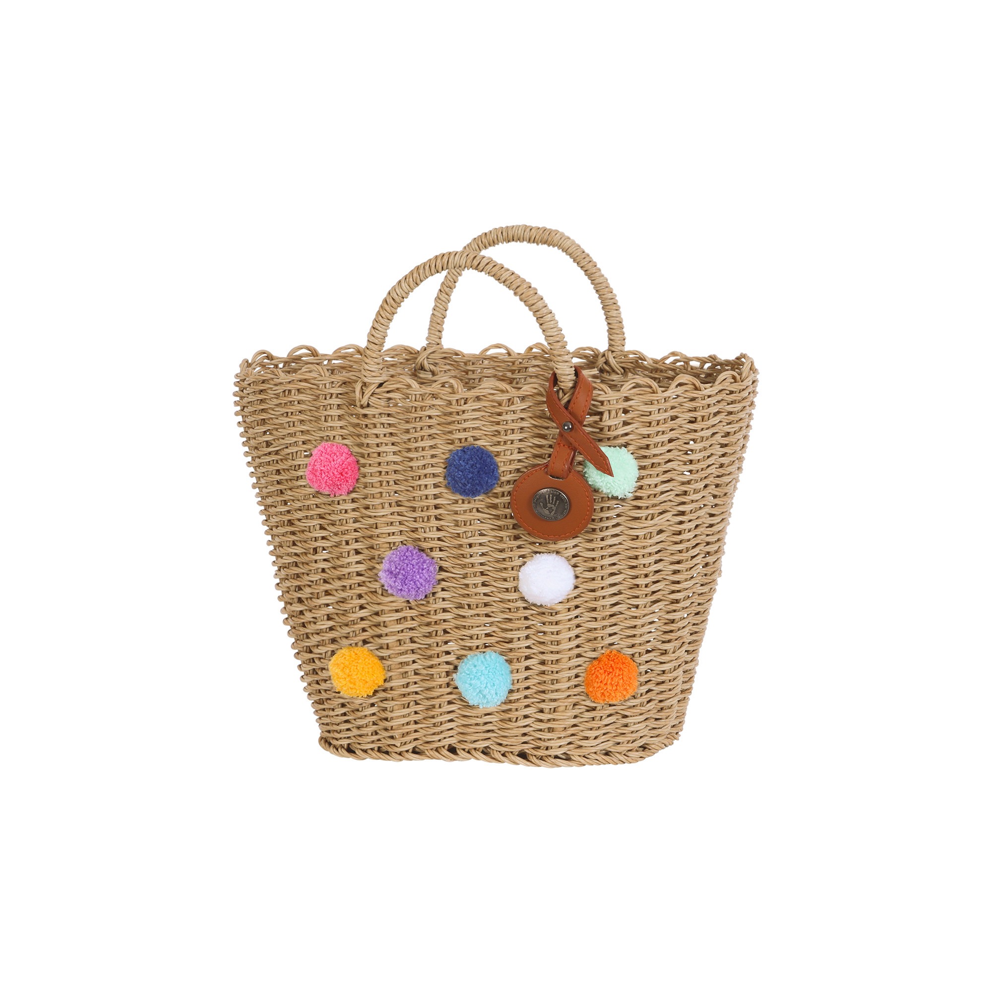 Handed By Handtas Sofia S Pompom Naturel Lichtbruin 22x20x13 cm