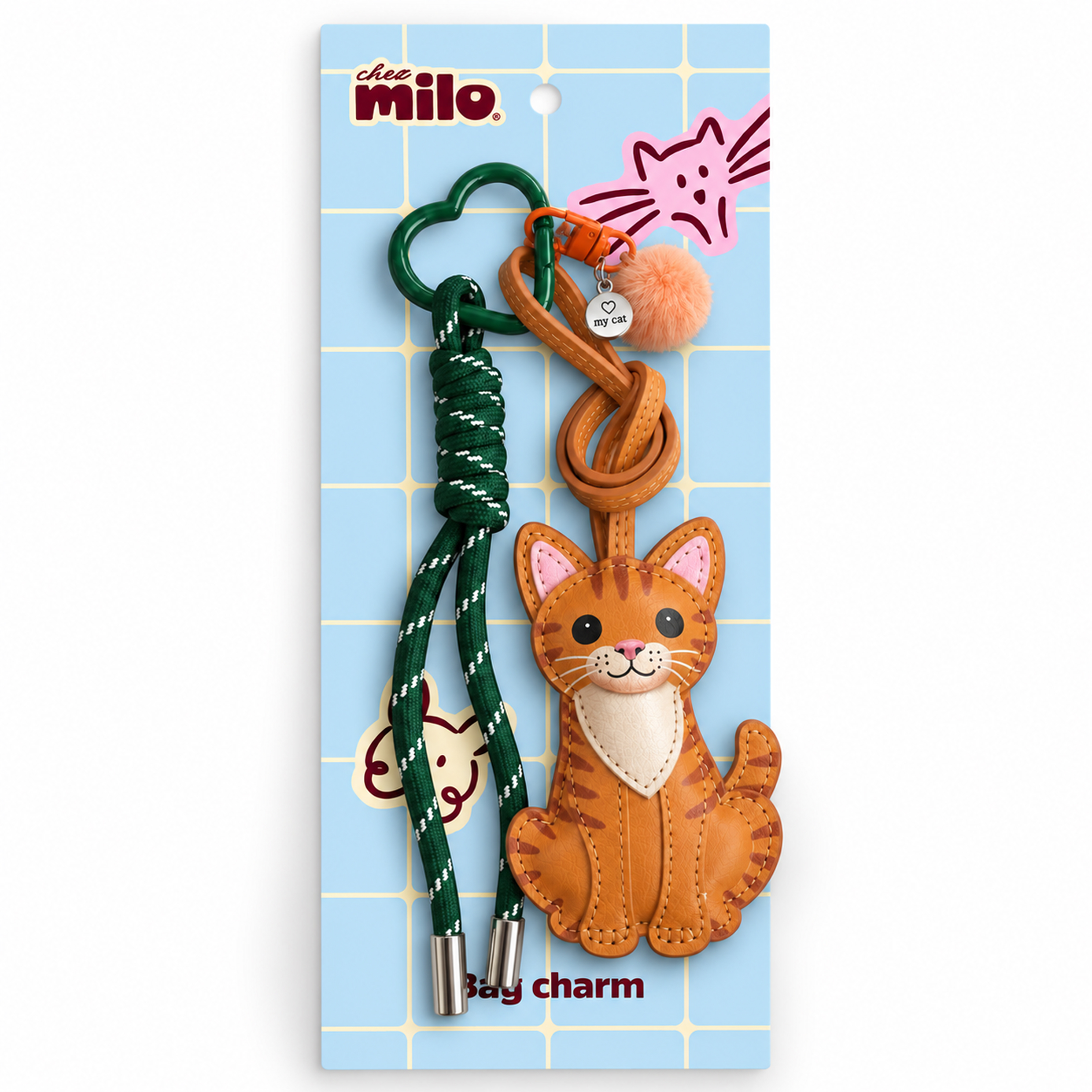 Chez Milo Bag Charm Ginger Tabby Cat - 7x2x18.5 cm