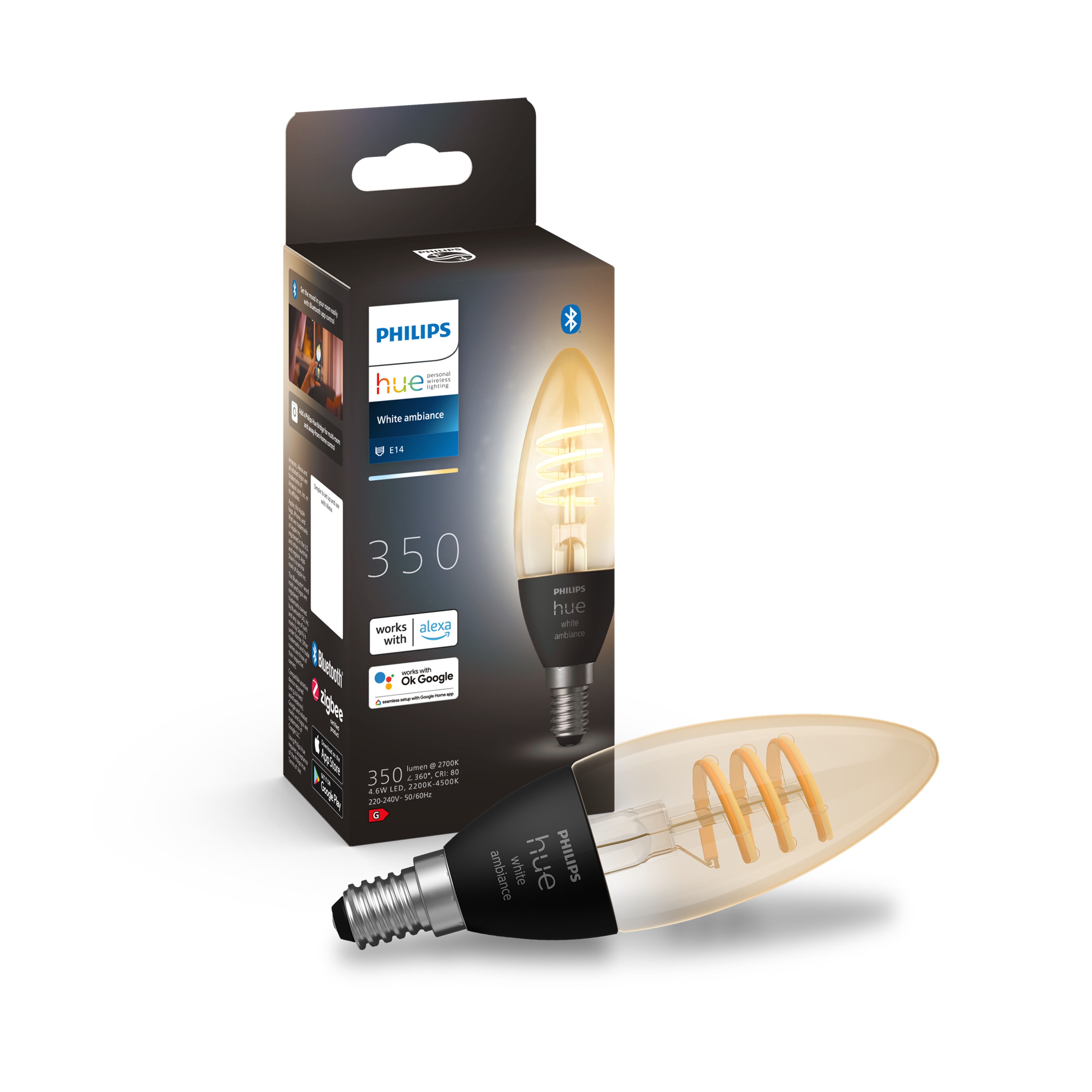 Philips Hue Kaarslamp Spiraal E14 4.6W White Ambiance Bluetooth