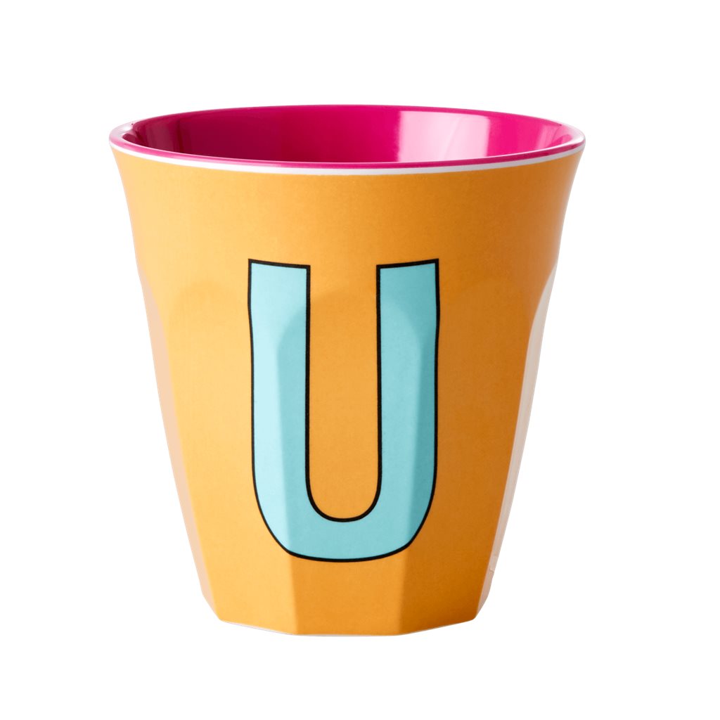 Rice Cup Melamine Letter U Abricoos - 9x9 cm