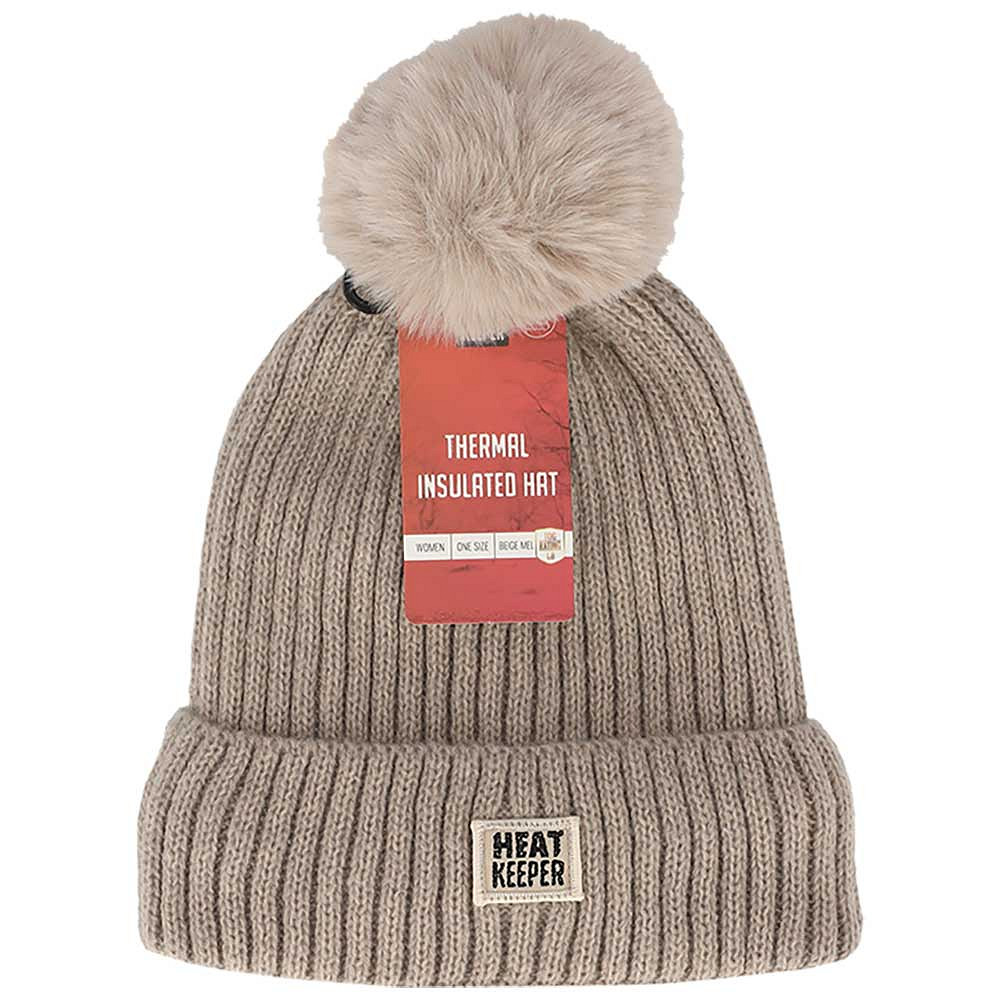Heatkeeper Muts Dames Thermal Pompon Beige Melange - One Size