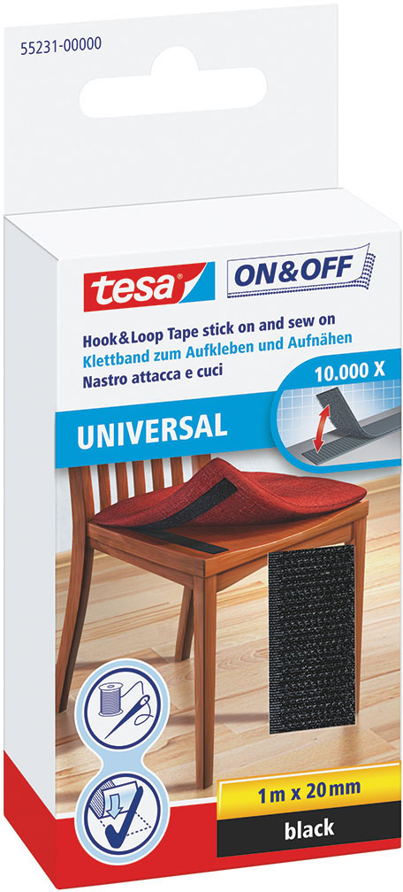 Tesa On & Off Klittenband Naaibaar 1 m x 20 mm - Zwart