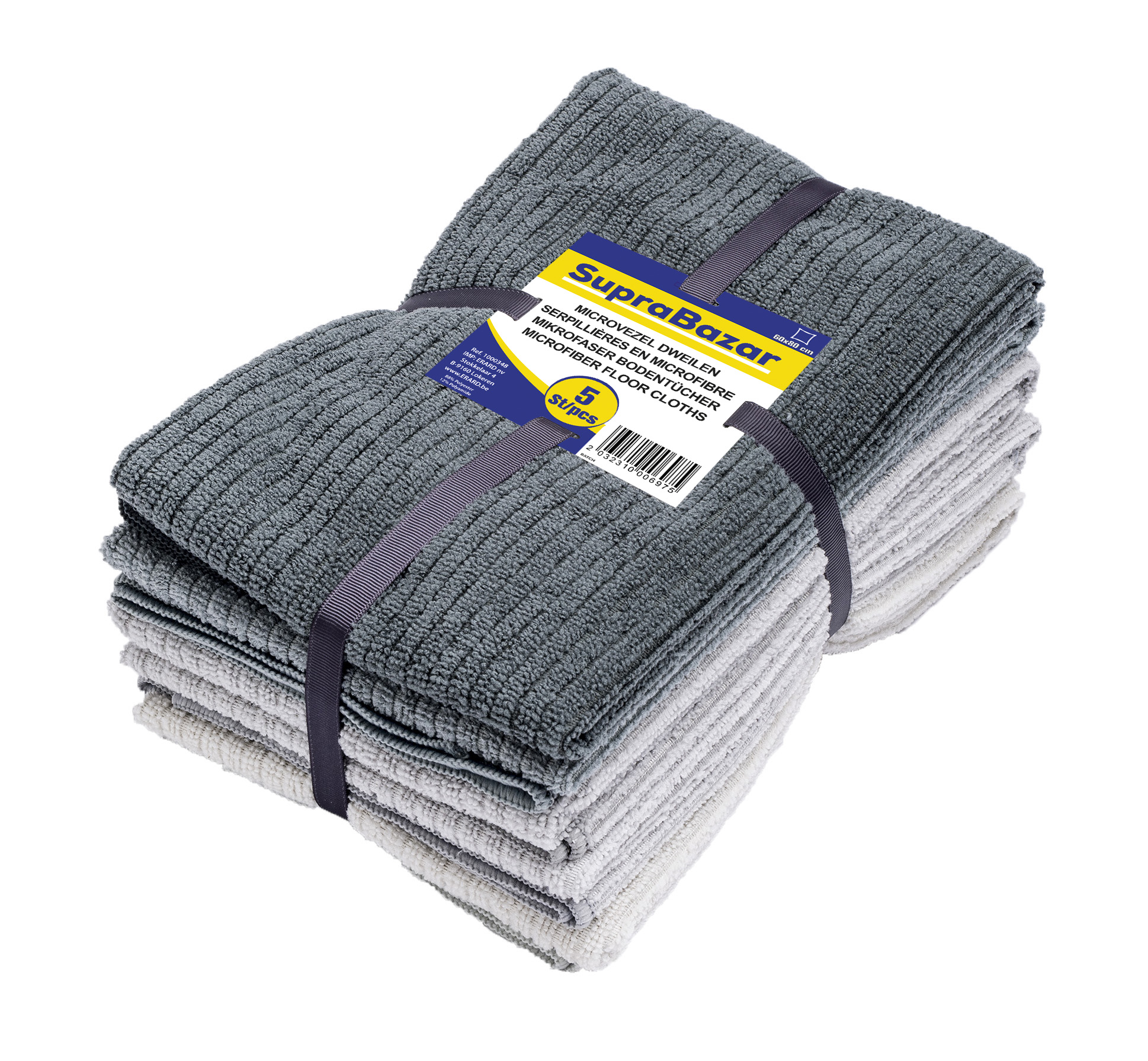 Supra Bazar Dweil Microvezel Warp Grijs 80x60 cm 5 stuks - 200g/m²