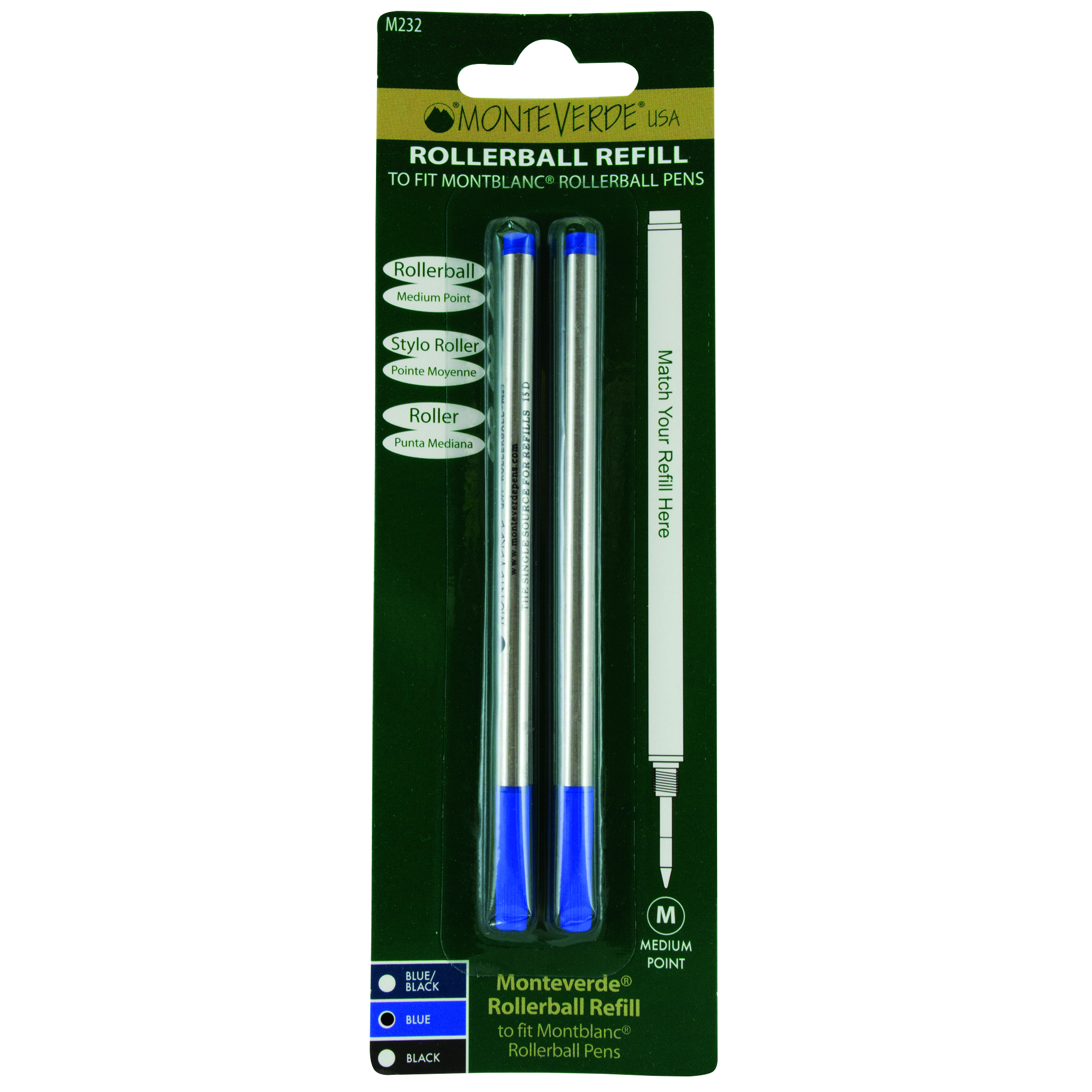 Monteverde Rollerballvulling voor Montblanc M Blauw 2 stuks