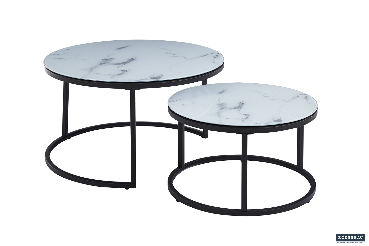 Salontafel Boston 2-delig Glas Marmer Wit 45x80x80 cm + 35x60x60 cm