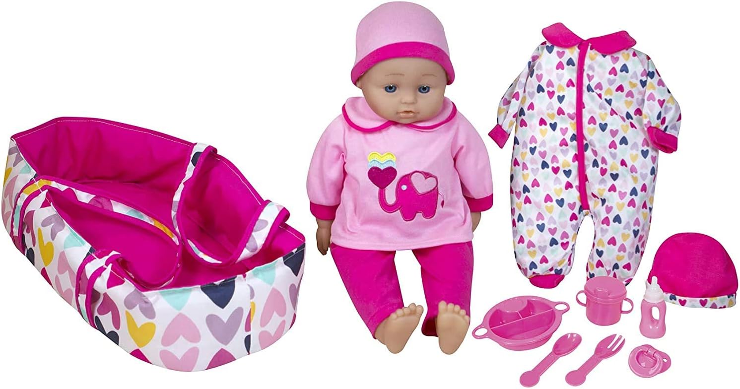 Lissi Zachte Pop Sylvia 41 cm, 6 geluiden, Draagmand, extra kledij en accessoires