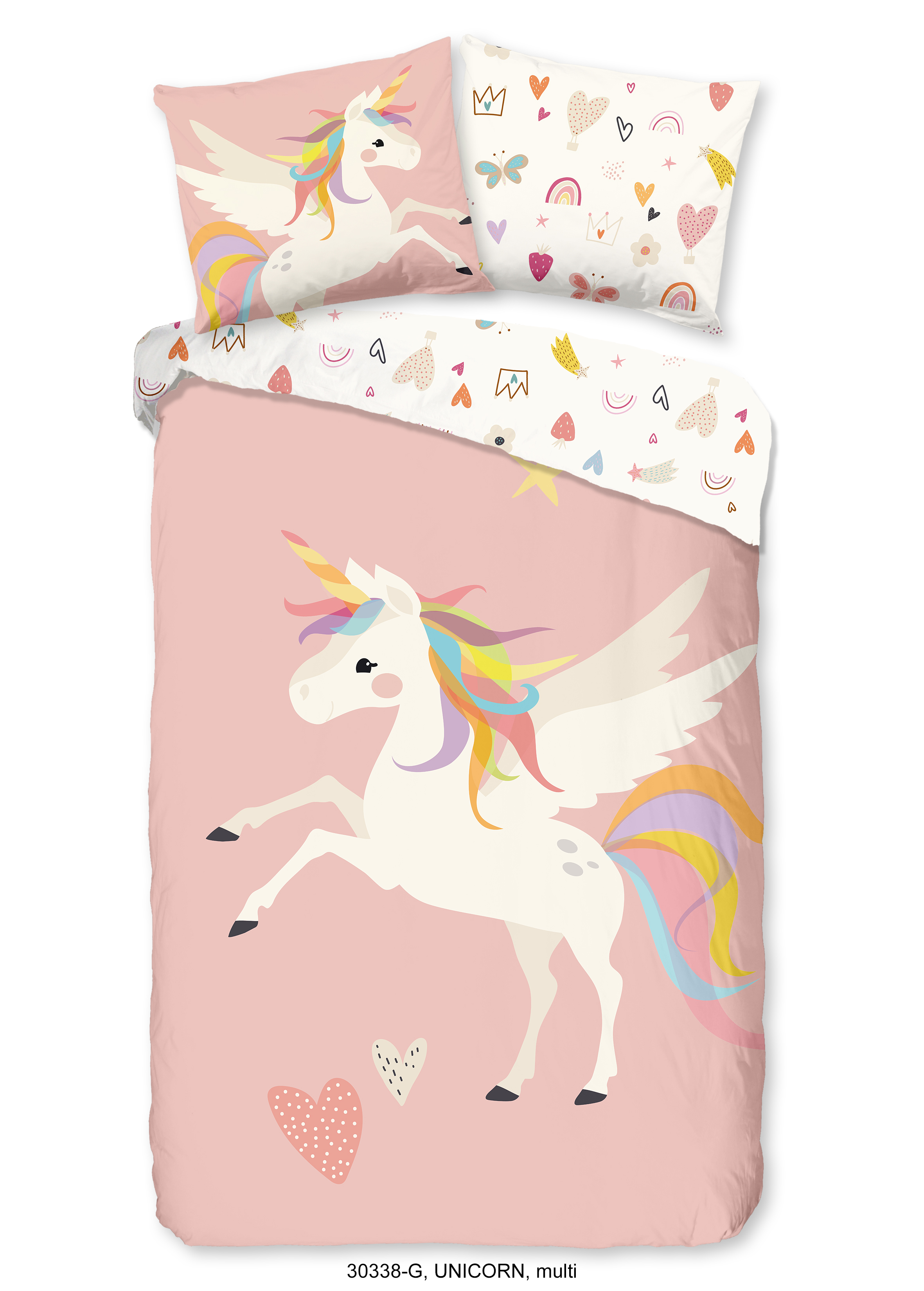 Good Morning Dekbedovertrek Kids Katoen 140x220 cm - Unicorn - Roze