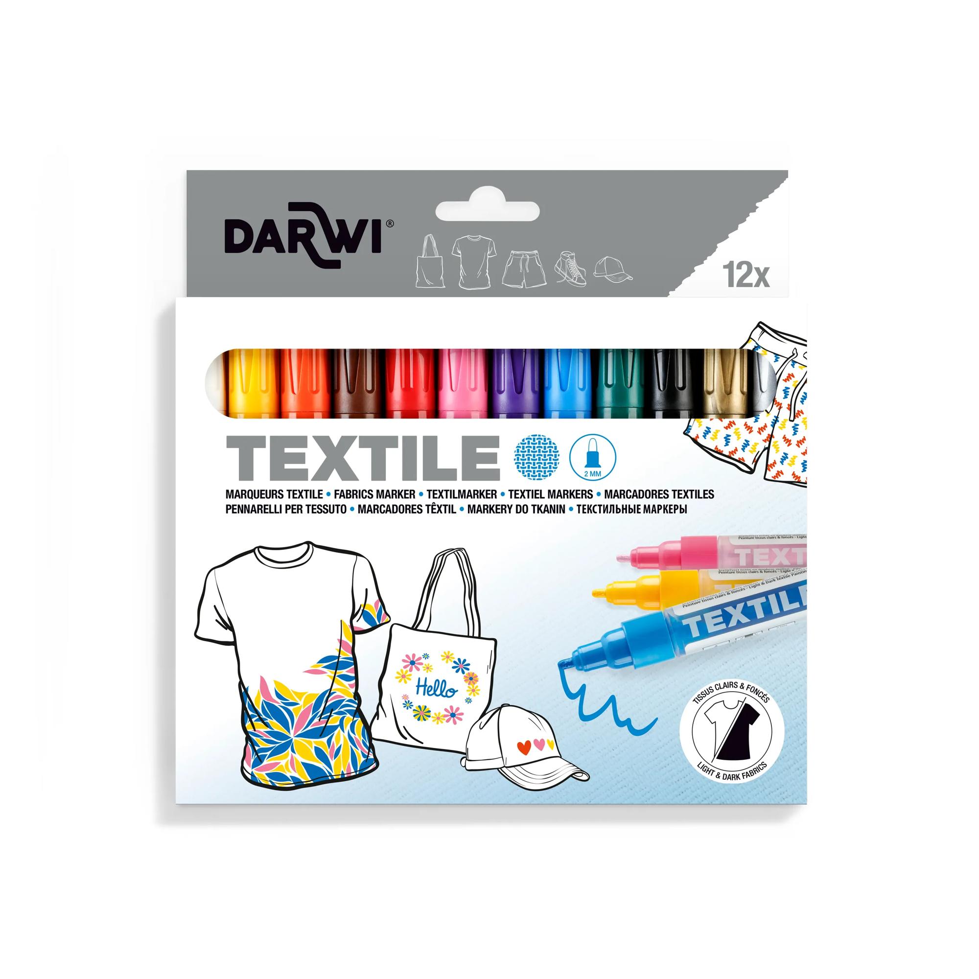 Darwi Textielmarkers 2mm Geassorteerde Kleuren 12 stuks