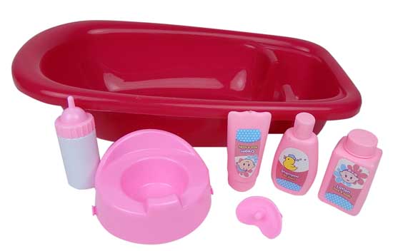 Poppenbadje 38 cm met 6 Accessoires