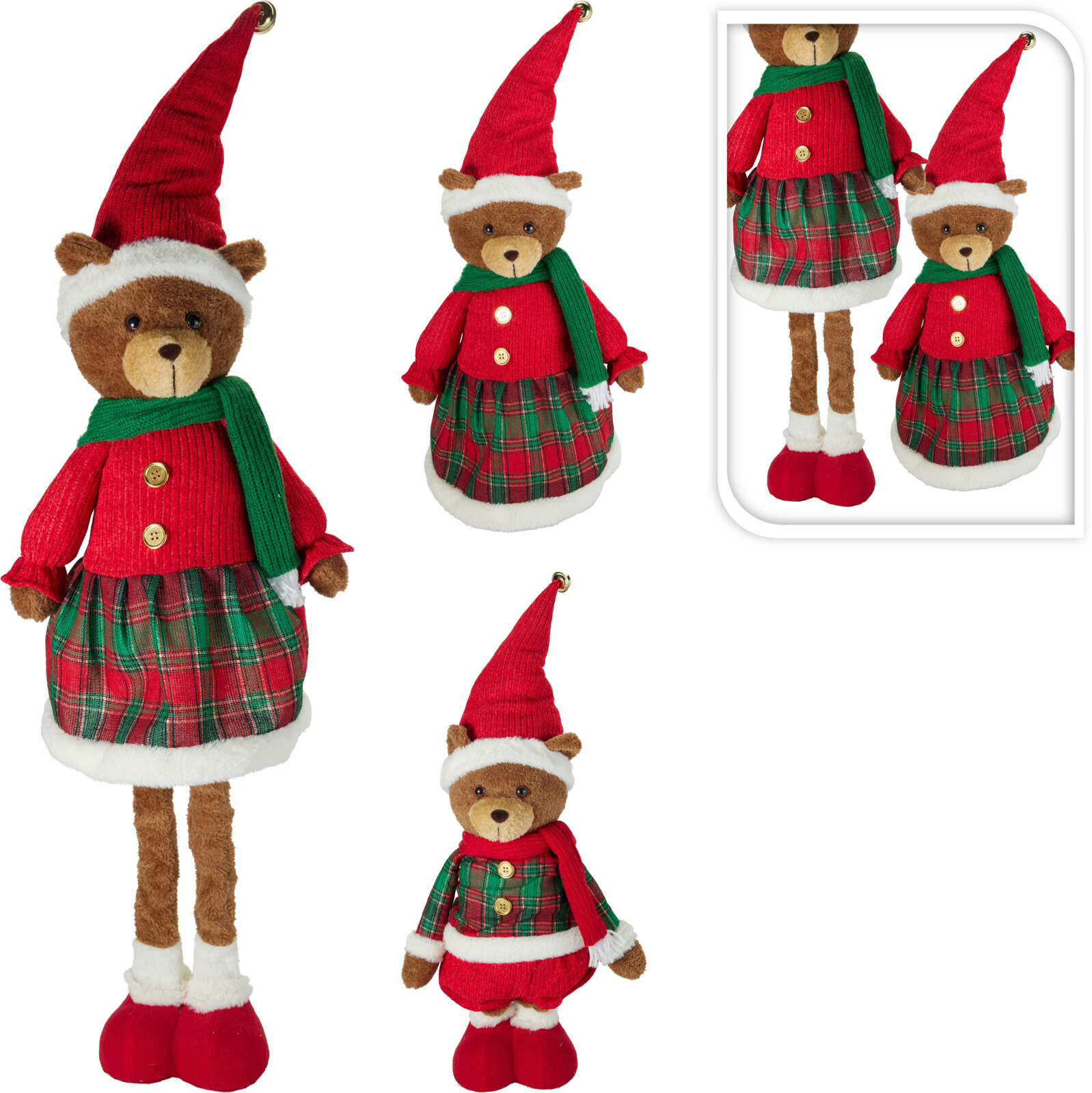 Beer met Kerstmuts en Telescopische Benen 100cm - assorti - prijs per stuk