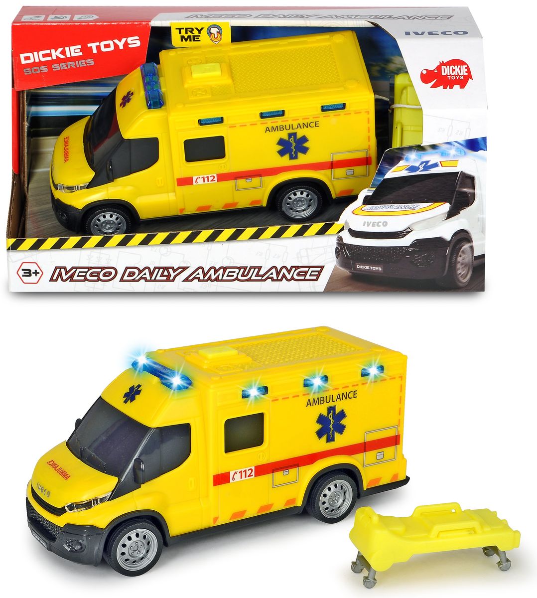 Dickie Ziekenwagen Iveco 18 cm met licht en geluid, Ambulance