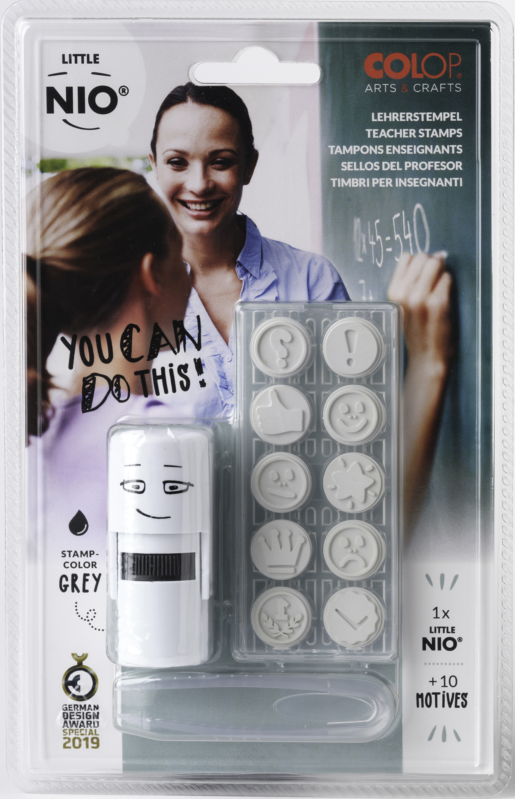 Colop Little Nio Stempel Set Teacher Rond - 17 mm - Grey - Blister
