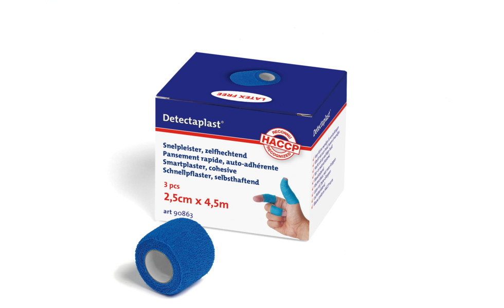 Detectaplast Snelpleister Blauw Zelfhechtend - 2.5cm x 4.5m - 3 stuks