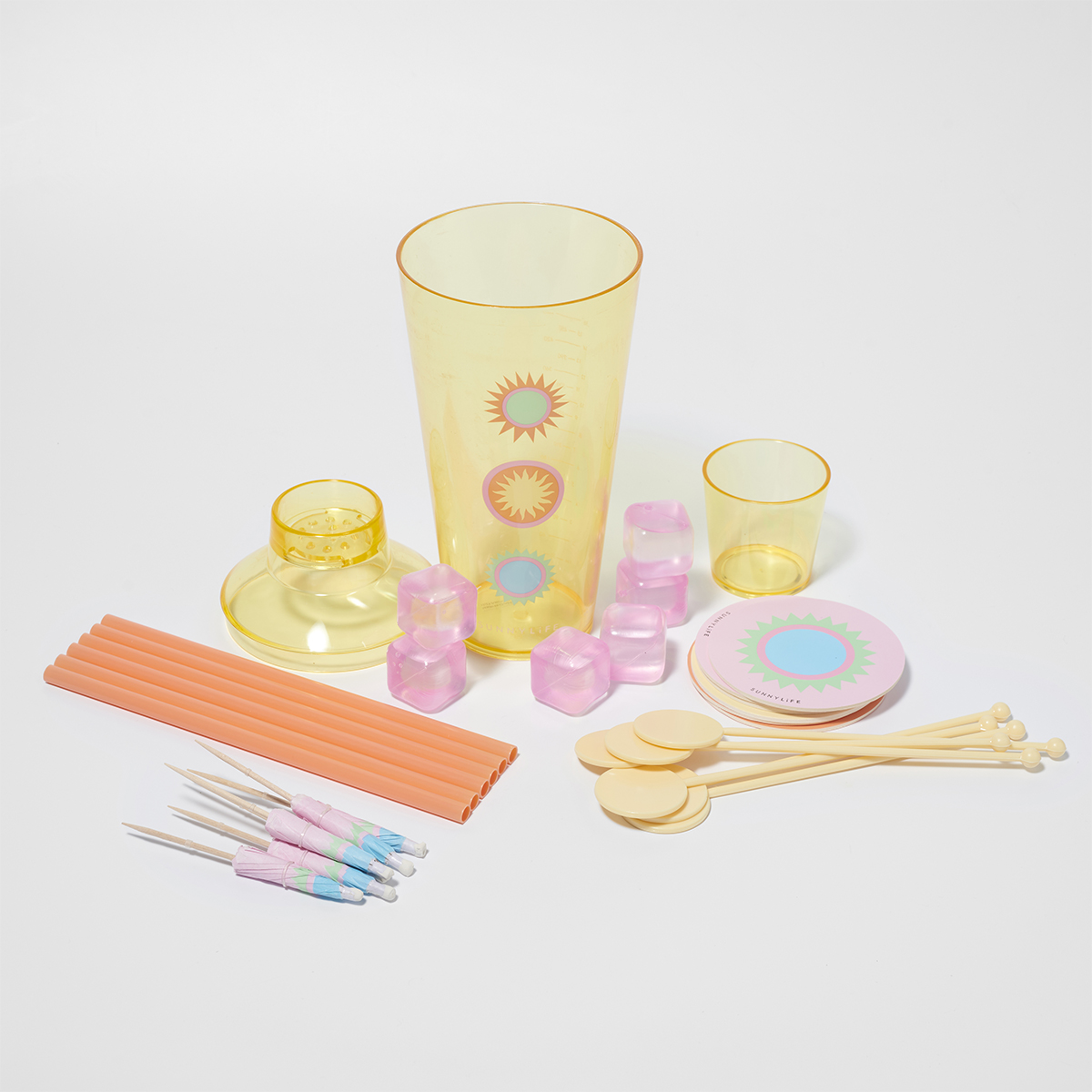 Cocktail Essentials Kit Rio Sun Shaker 600 ml - Rietjes - IJsblokjes