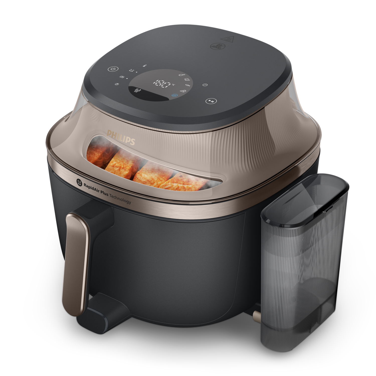 Philips Airfryer NA547/07 Stoom en RapidAir Plus, digtaal, 7.2 Liter met rail.