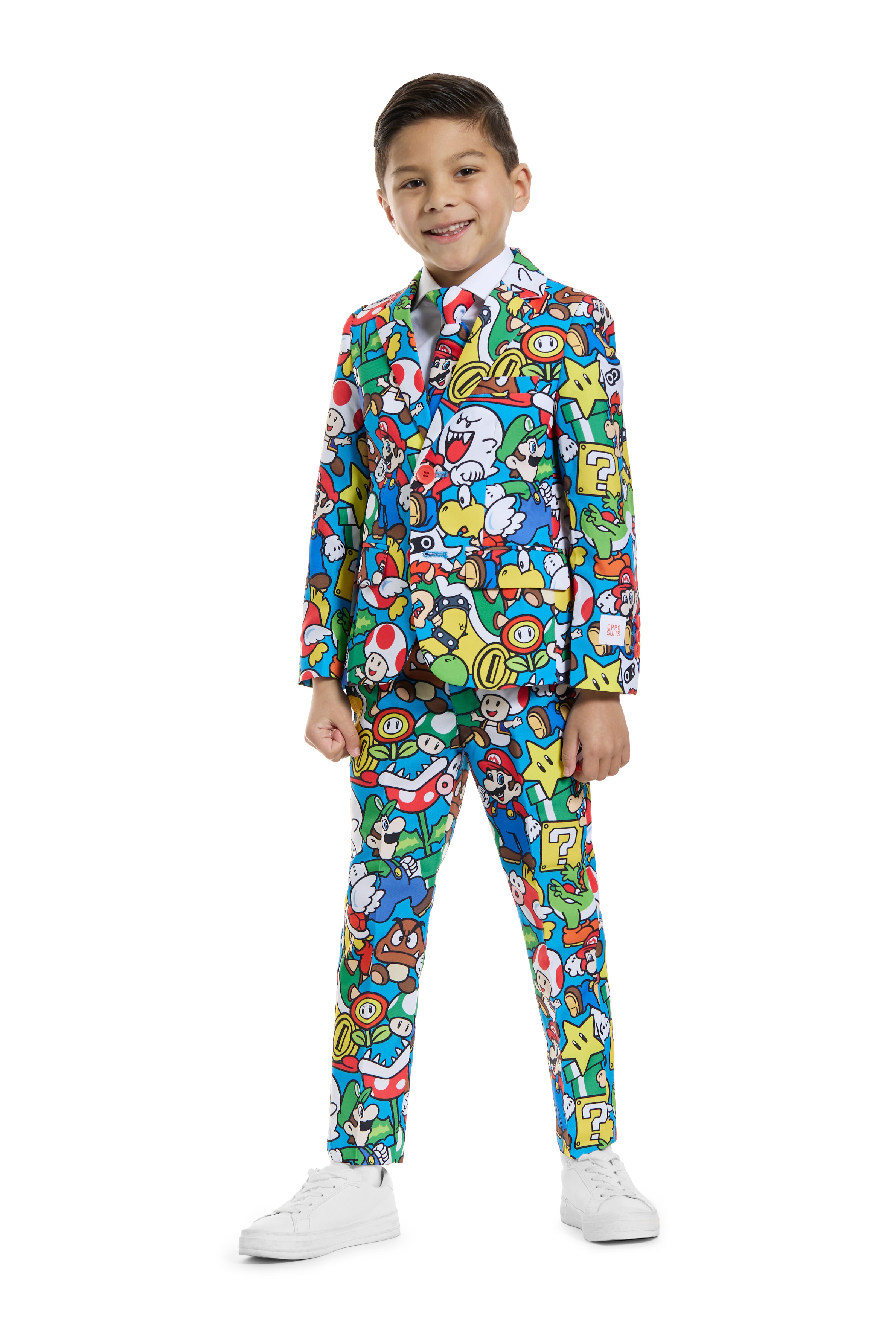 OppoSuits Verkleedpak Super Mario EU98/104 - Broek + Blazer + Das (met Clip)