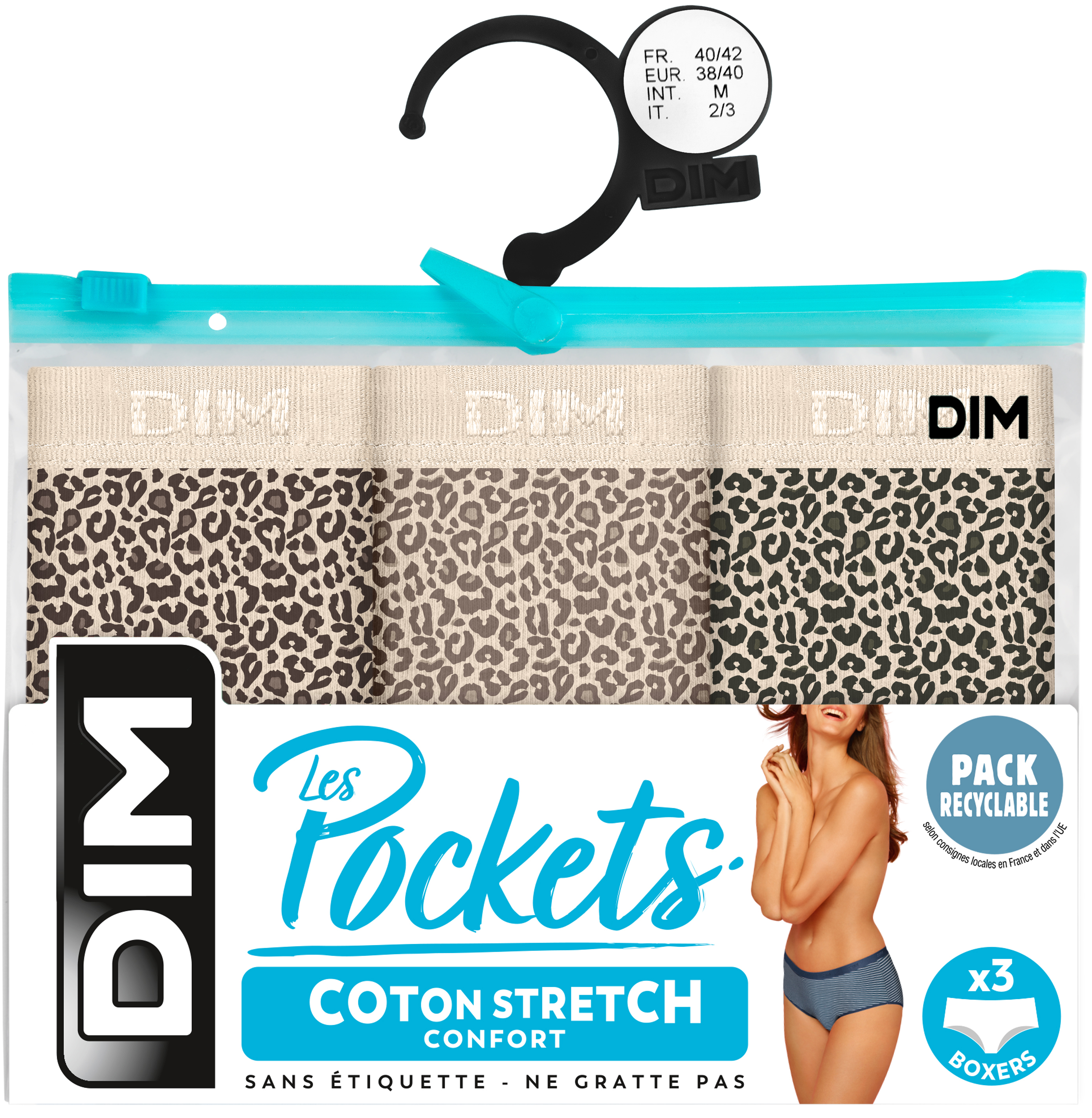 Dim Boxer Dames Les Pockets 3 stuks Lot Feline Chic  - maat 34/36 Dim Boxer Dames Les Pockets 3 stuks Lot Feline Chic  - maat 34/36
