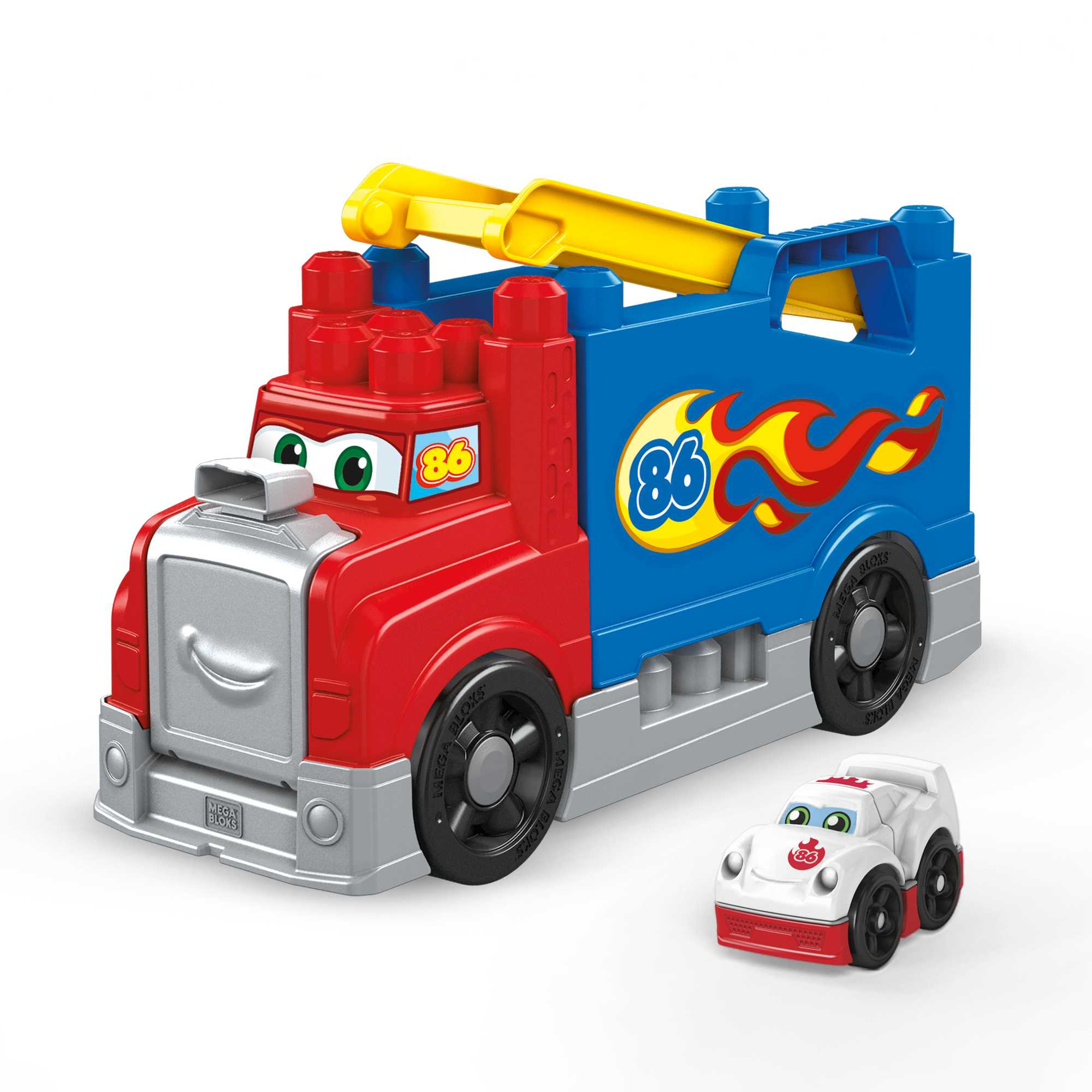 Mega Bloks First Build & Race Rig, grote truck en raceauto met echte racegeluiden en baan