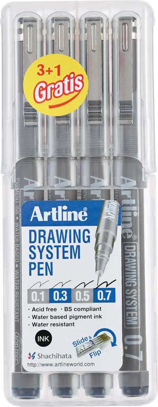 Artline Hardcase Drawing Pen Set van 4 1-3-5-7 - 3+1 Gratis