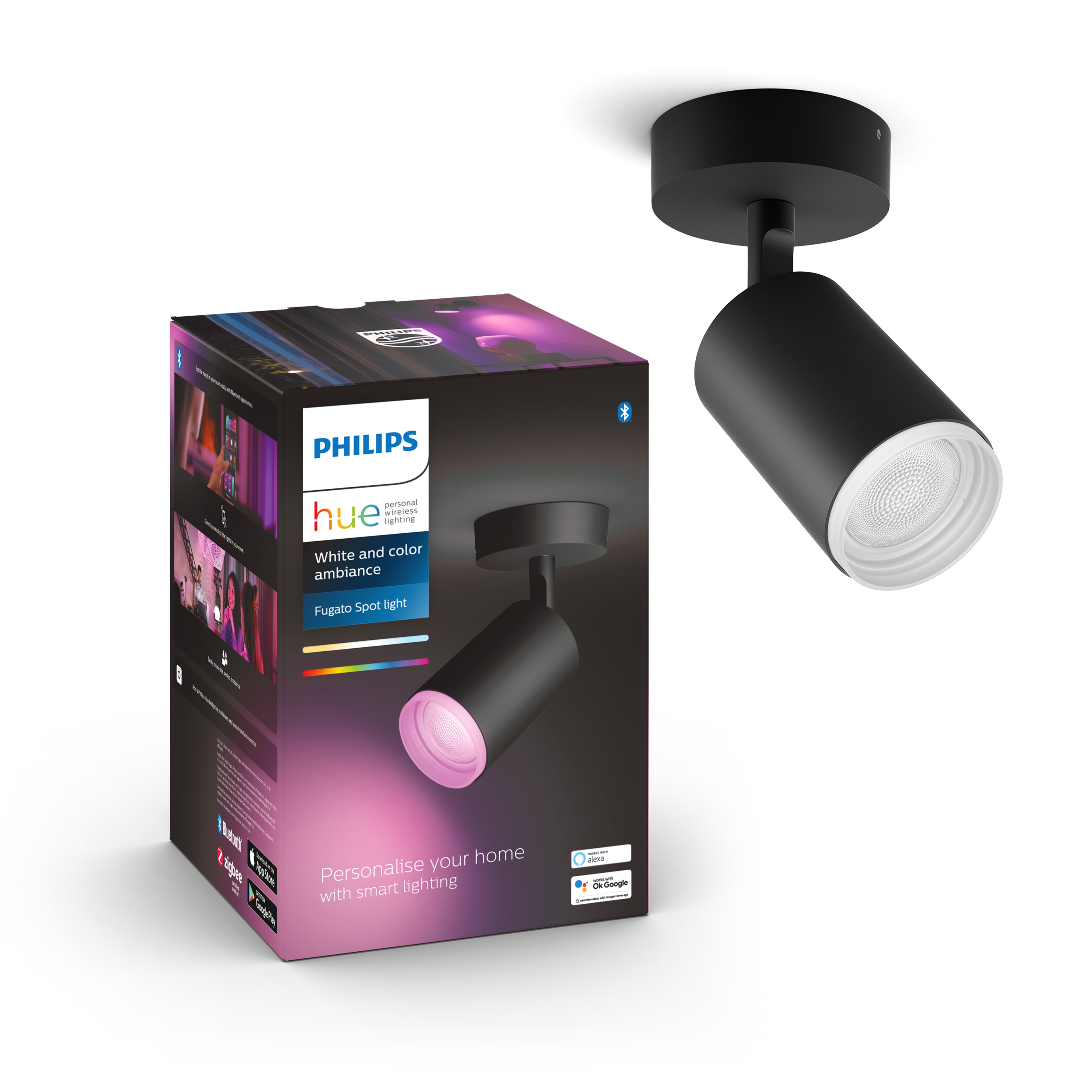Philips Hue Opbouwspot Fugato Zwart 1x GU10 5.7W White&Color Ambiance