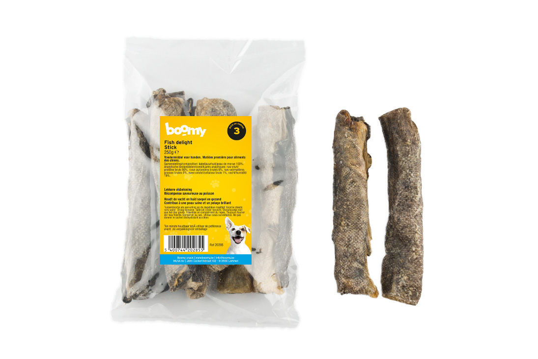 Boomy Fish delight stick 250g 100% Kabeljauw