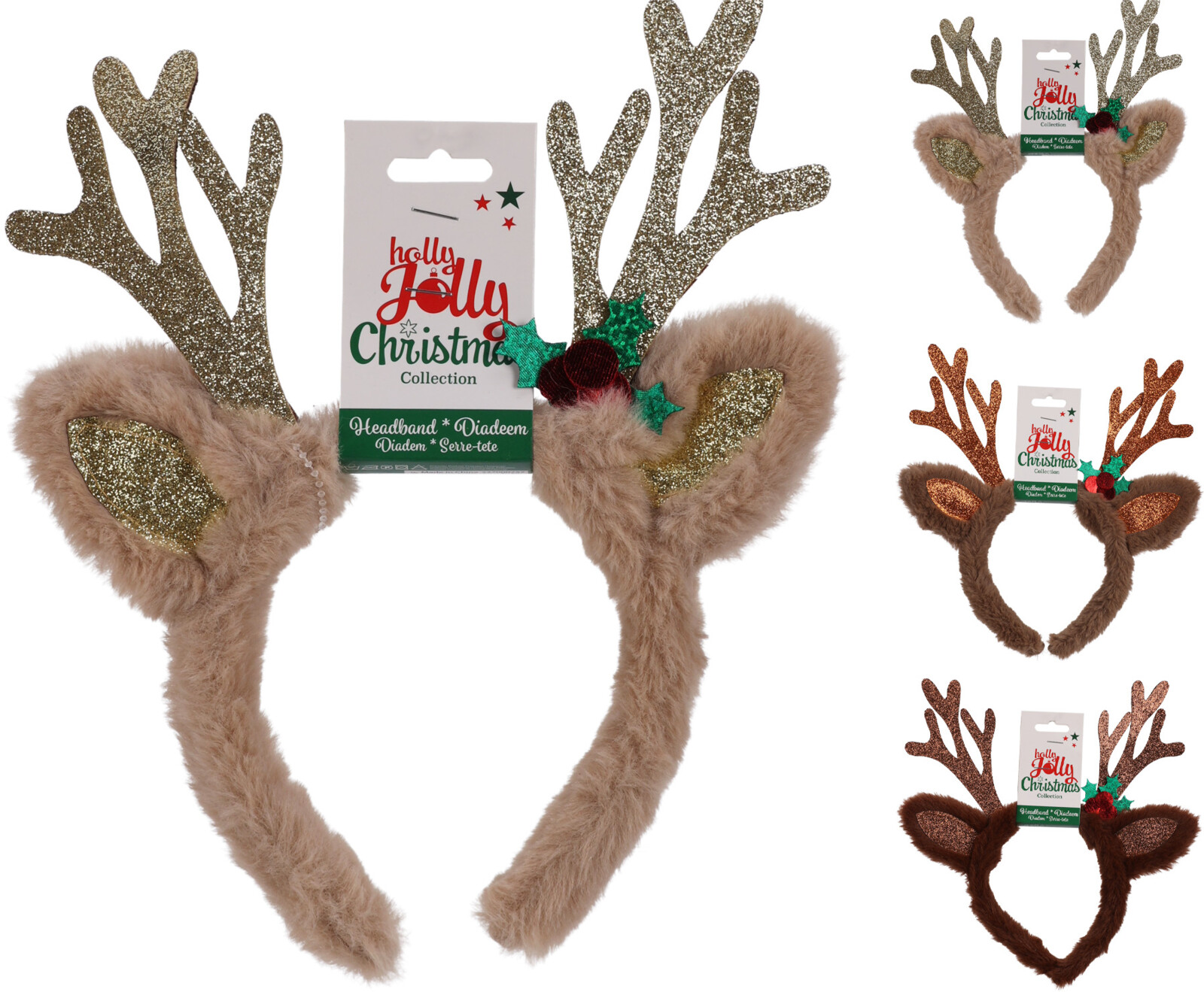 Diadeem met Rendiergewei Faux Fur/Glitter - assorti - prijs per stuk