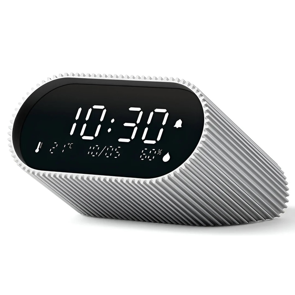 Lexon Alarmklok Ray Raw Alu - 9x7.4x4.4 cm - LCD - Oplaadbaar met USB-C
