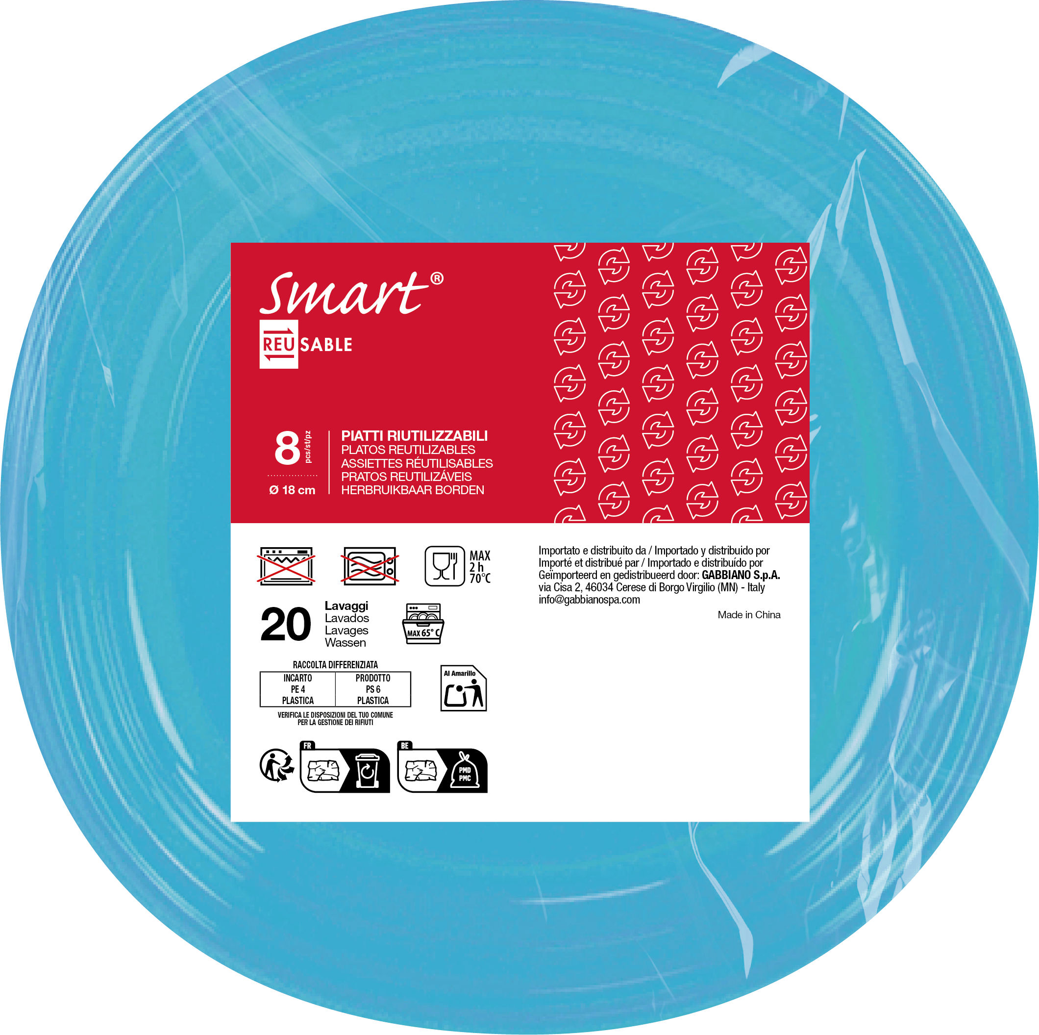 Smart Bord Rond Turquoise Herbruikbaar 18cm - 8 stuks