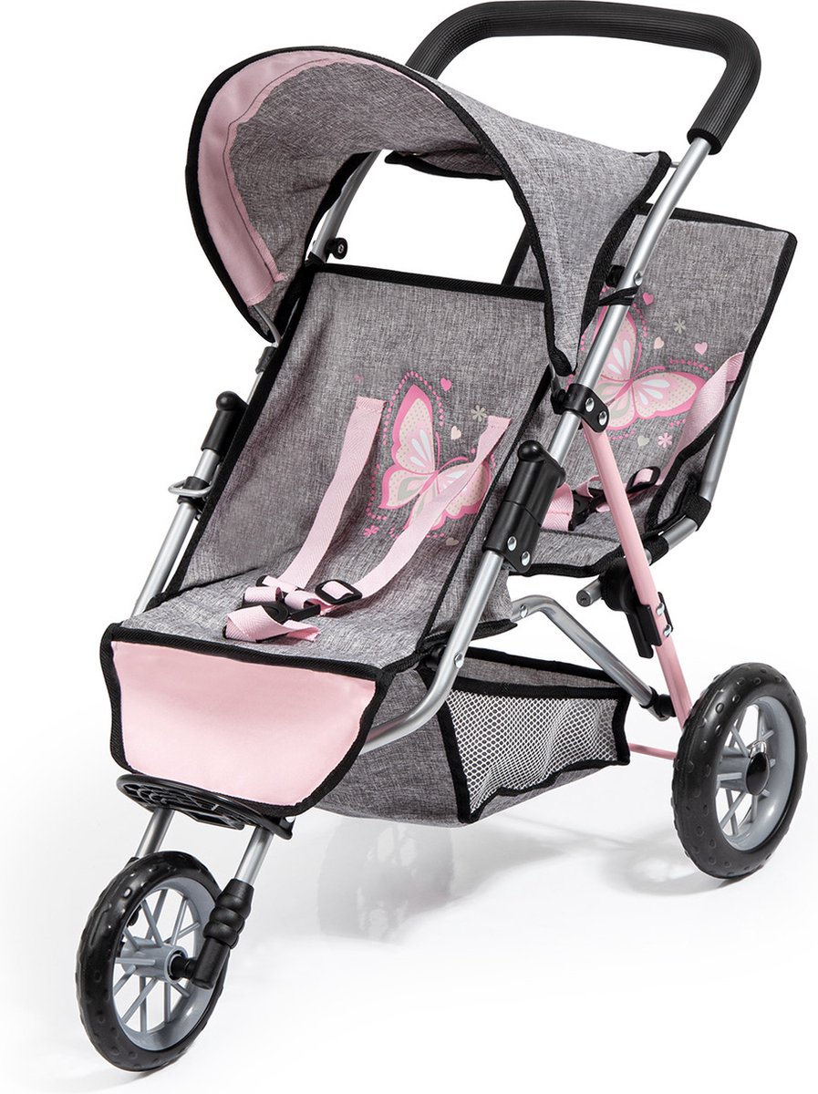 Duo Tweelingpoppenjogger Grijs - Rose 3 Wiel Jogger