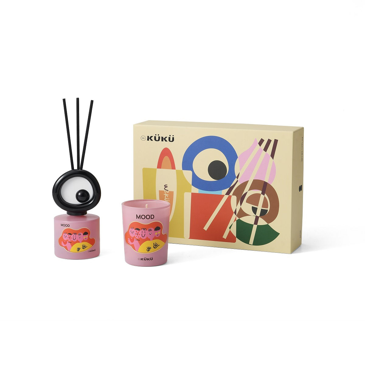 Wekuku Geschenkset Geurkaars & Geurstokjes Big Eye-Mood 40ml