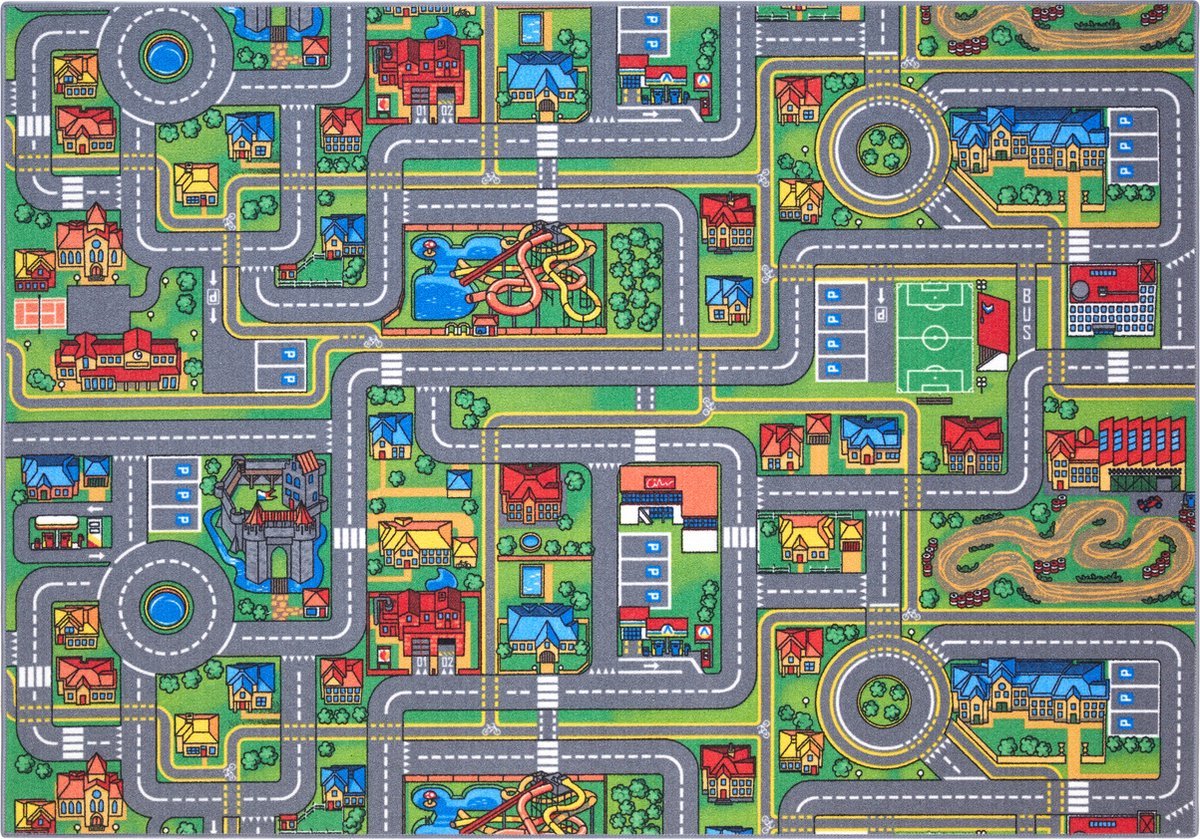 Speeltapijt, Stratenplan 140 x 200 cm City Live decor, Verkeerstapijt