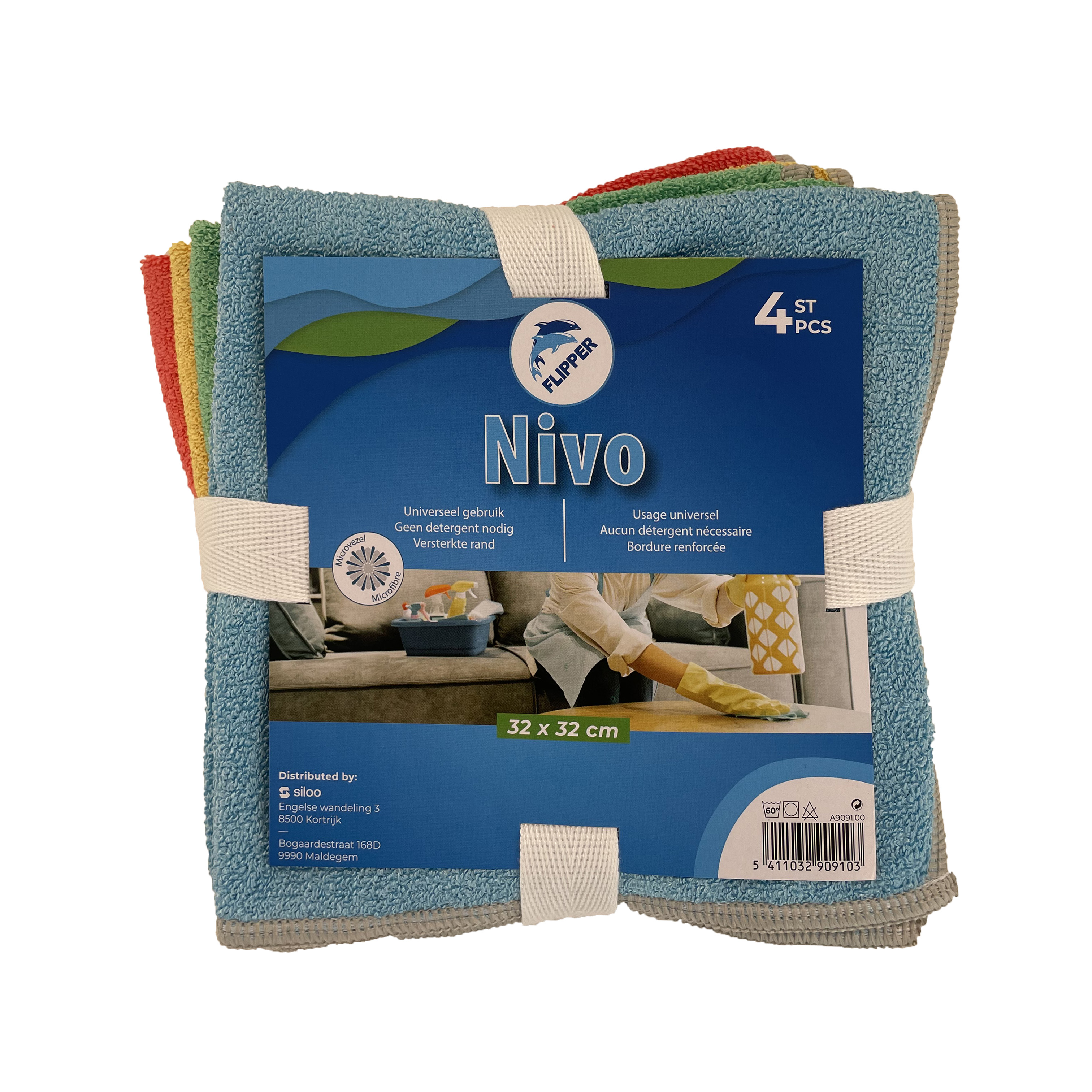 Flipper Microvezeldoek Microtex Nivo 4 stuks - 32x32 cm - Kleur assorti