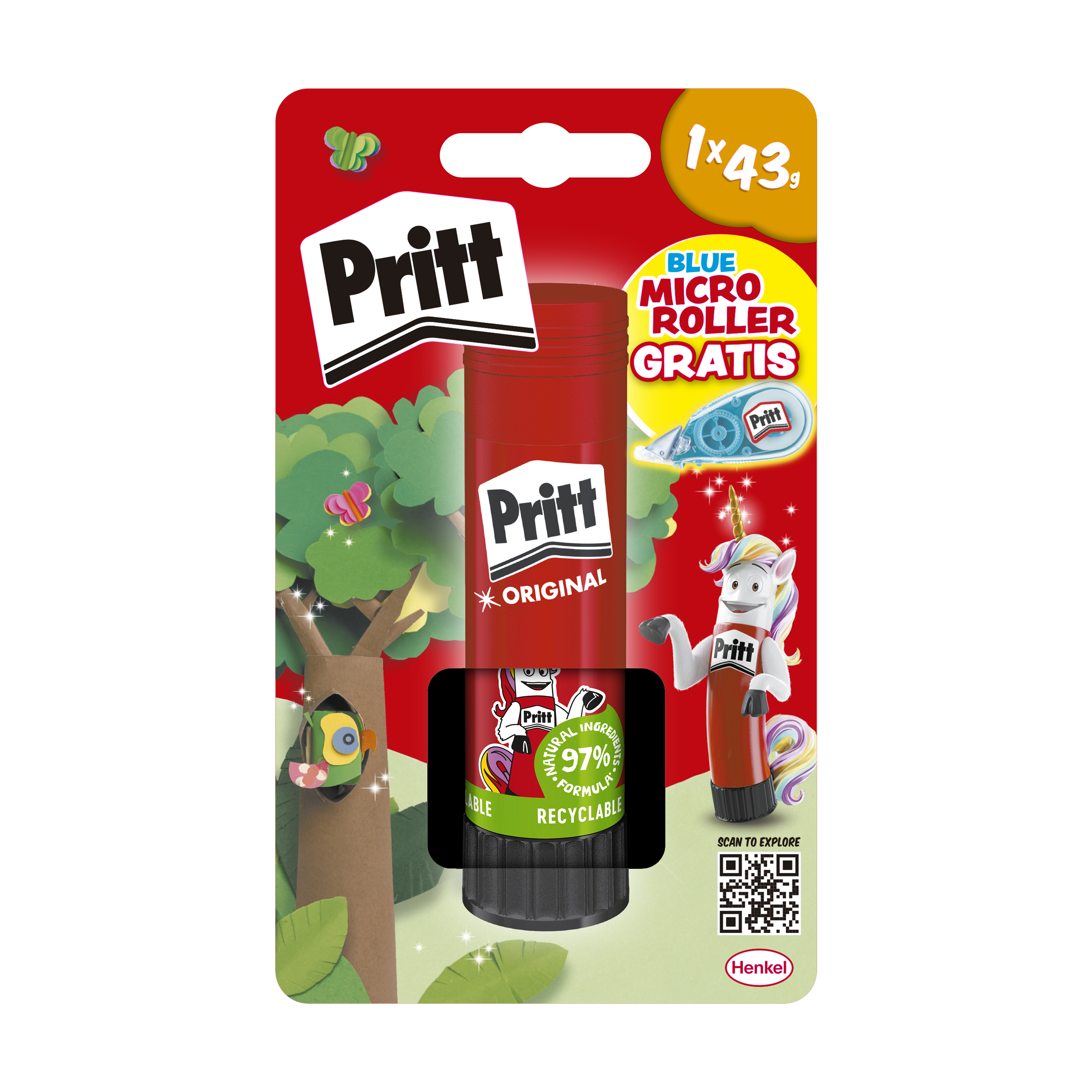 Pritt Original Lijm Stick 43 g + Gratis Mini Roller
